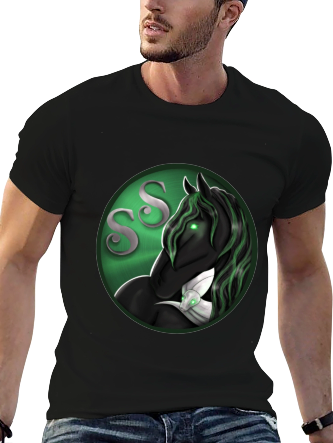 Mystic Horse Graphic Tee - Black Cotton Shirt