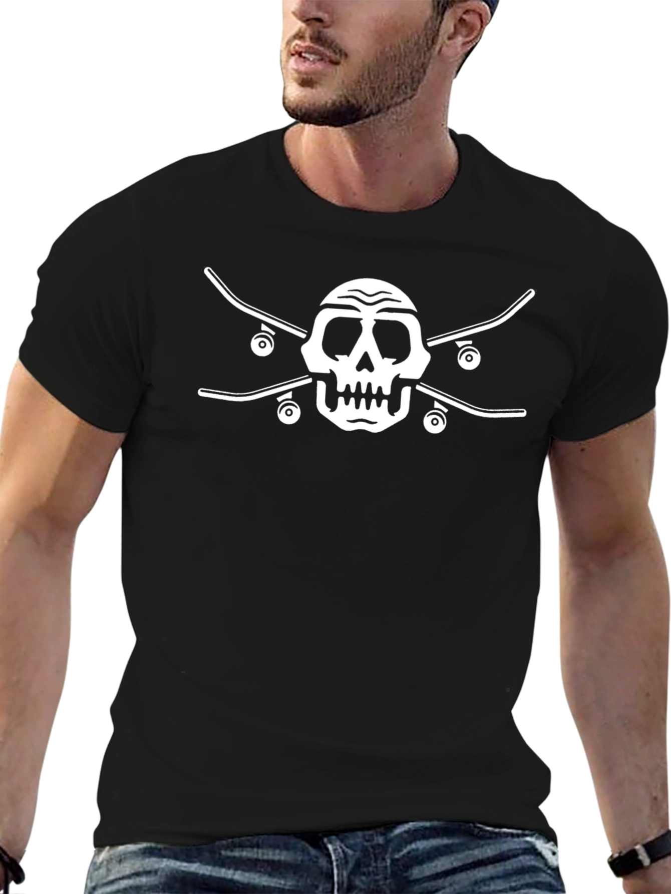 Skate Skull Graphic Tee - Black Cotton
