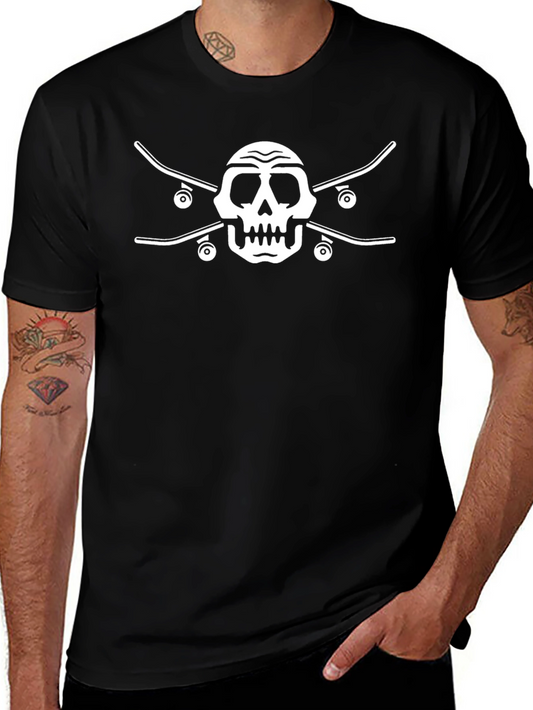 Skate Skull Graphic Tee - Black Cotton