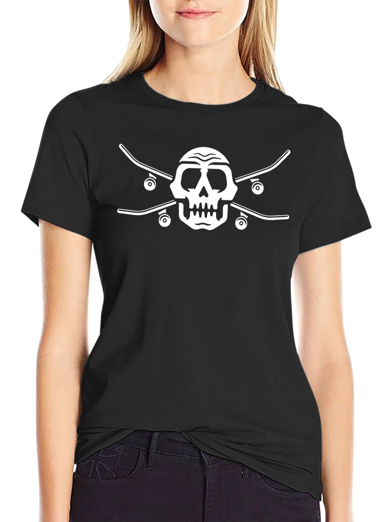 Skate Skull Graphic Tee - Black Cotton