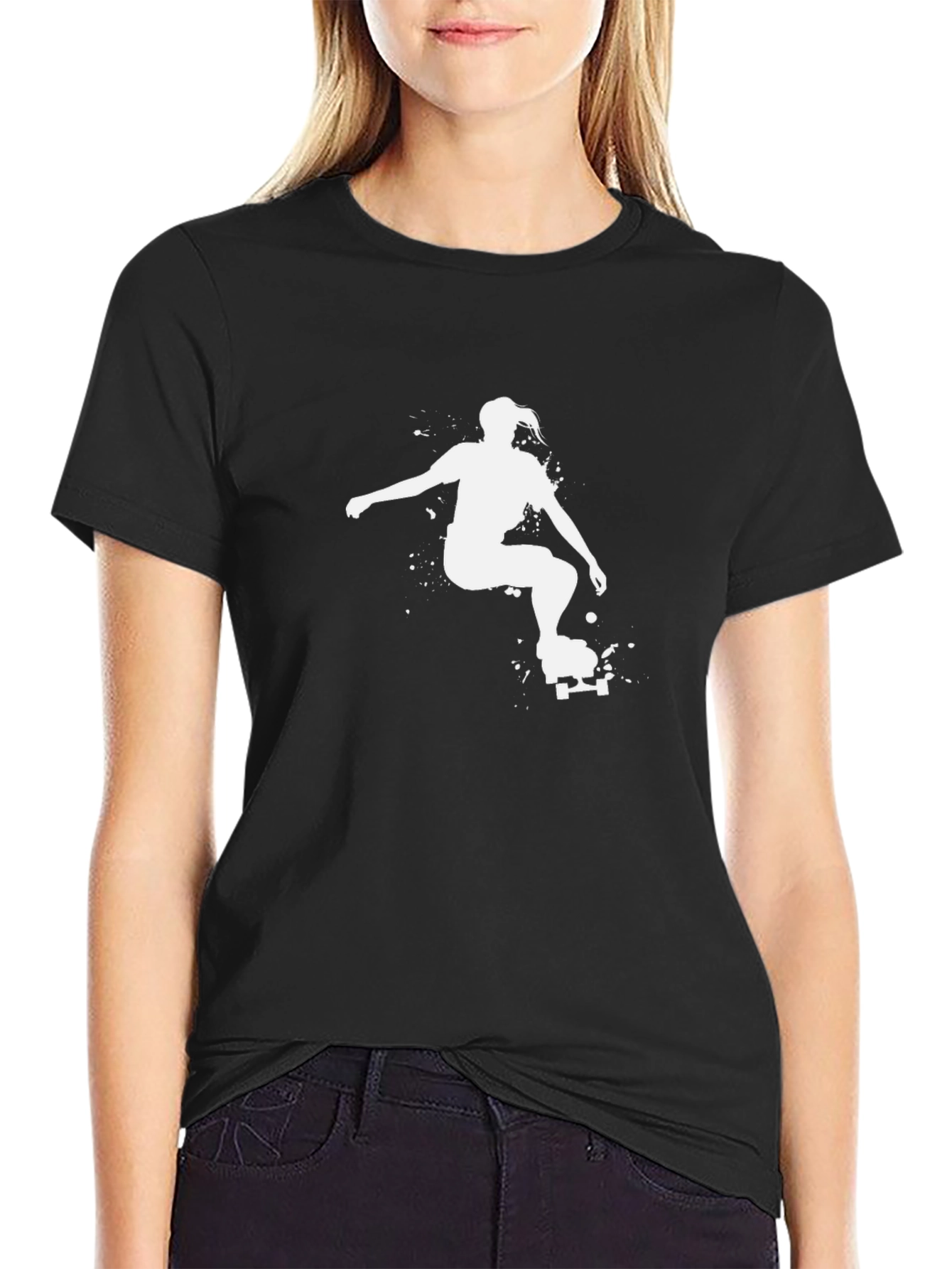 Skateboarder Graphic Tee - Stylish Black Cotton T-Shirt