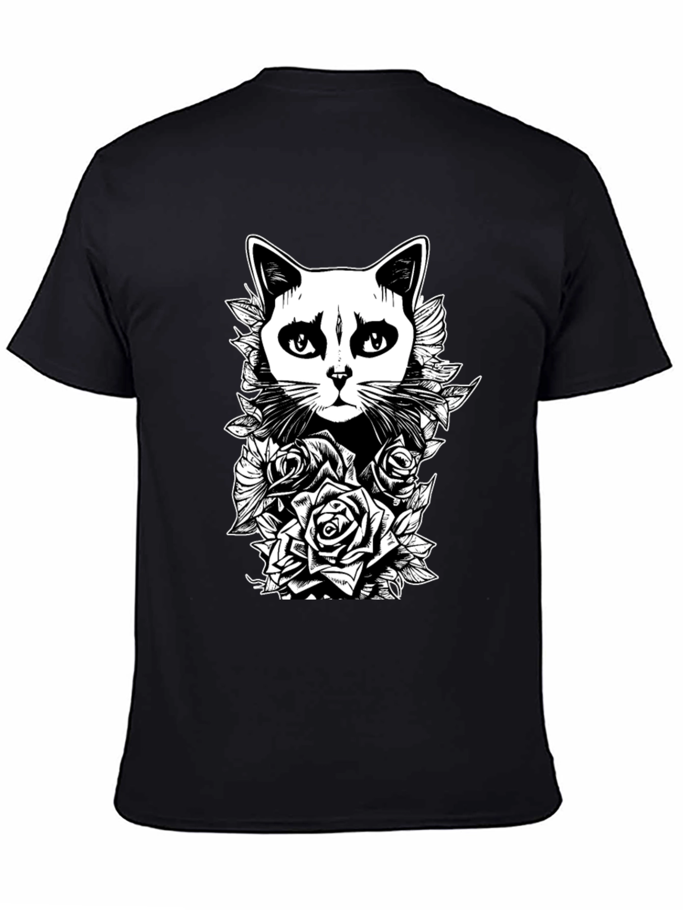 Cat & Roses Graphic Tee - Black T-Shirt