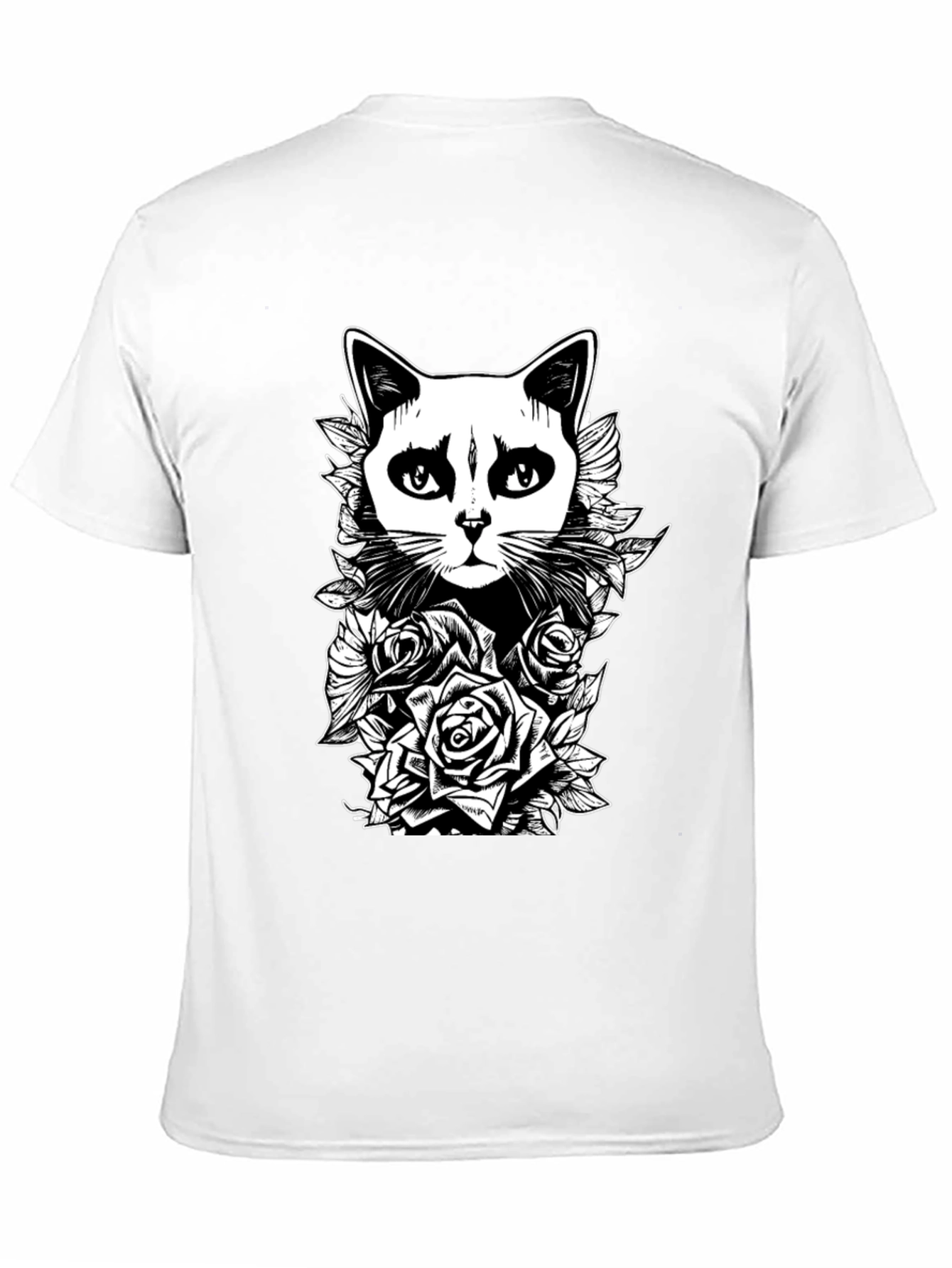 Cat & Roses Graphic Tee - Black T-Shirt