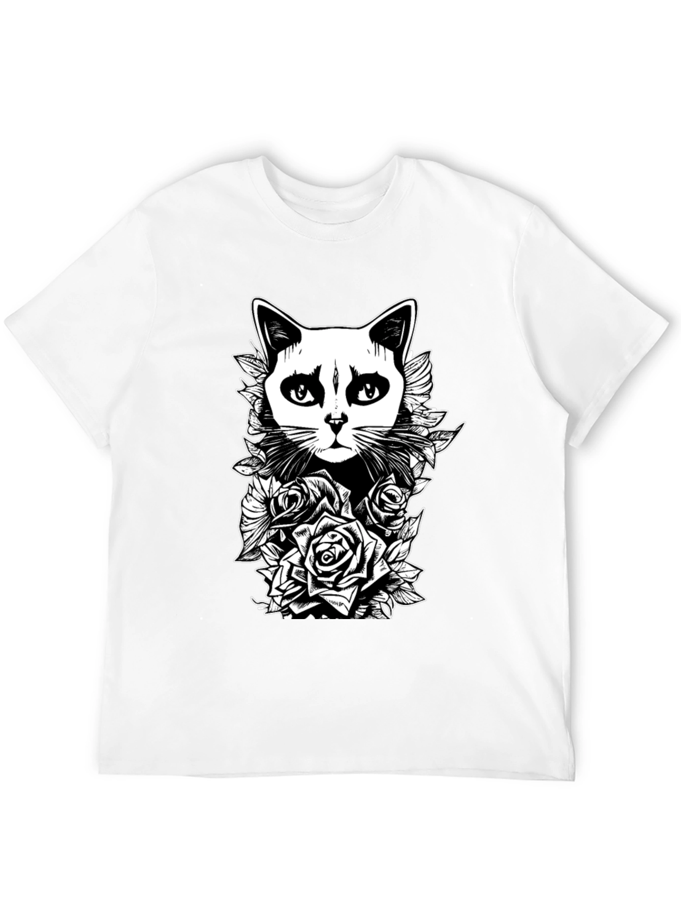 Cat & Roses Graphic Tee - Black T-Shirt
