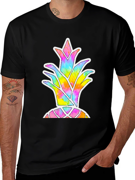 Tie Dye Pineapple Graphic Black T-Shirt