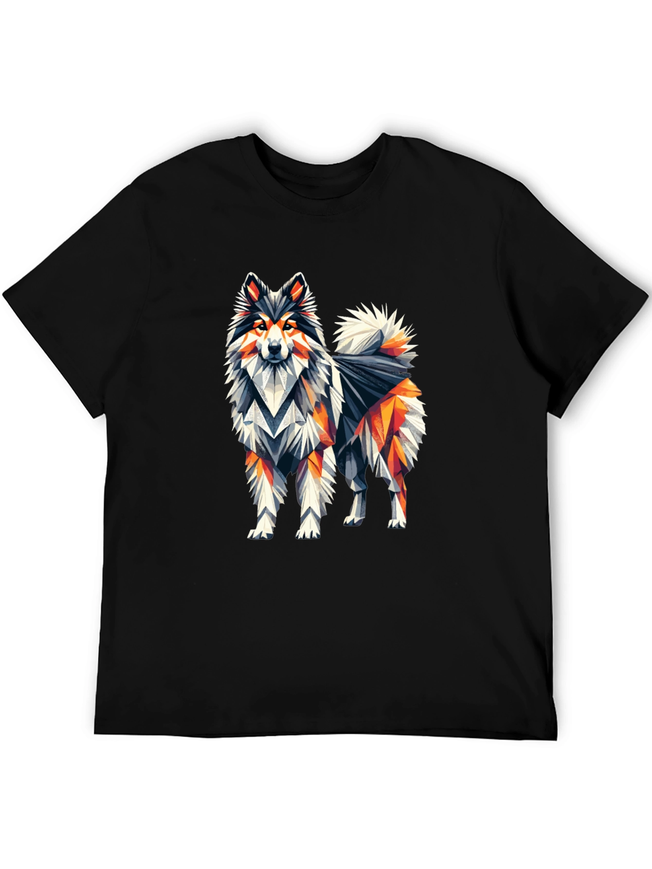 Geometric Dog Graphic Tee - Black Cotton T-Shirt