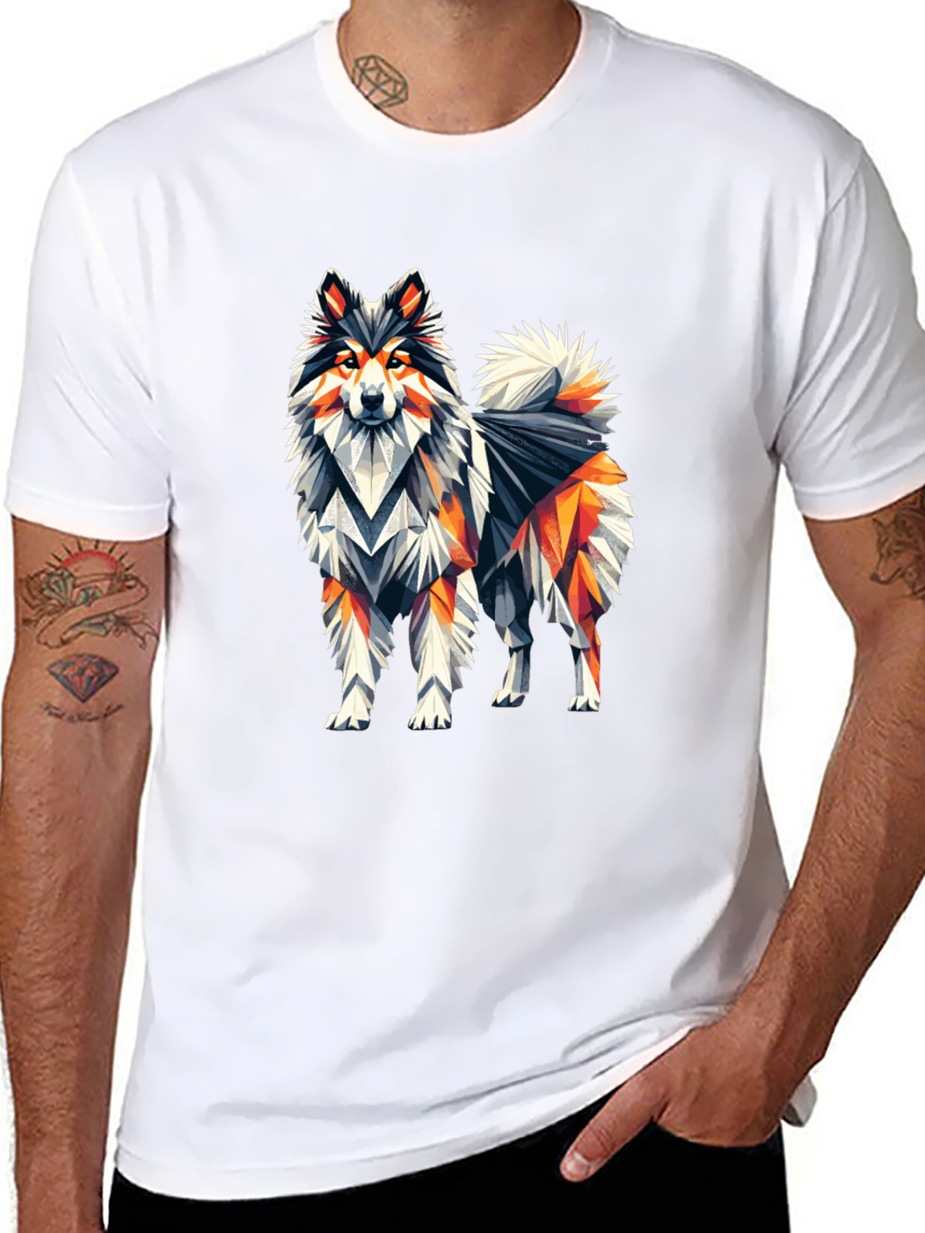 Geometric Dog Graphic Tee - Black Cotton T-Shirt