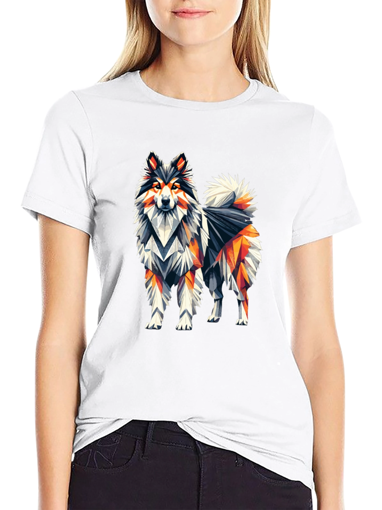 Geometric Dog Graphic Tee - Black Cotton T-Shirt