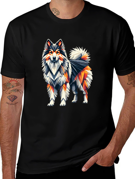 Geometric Dog Graphic Tee - Black Cotton T-Shirt