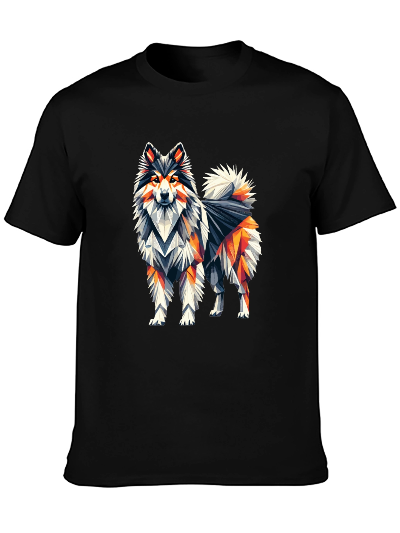 Geometric Dog Graphic Tee - Black Cotton T-Shirt