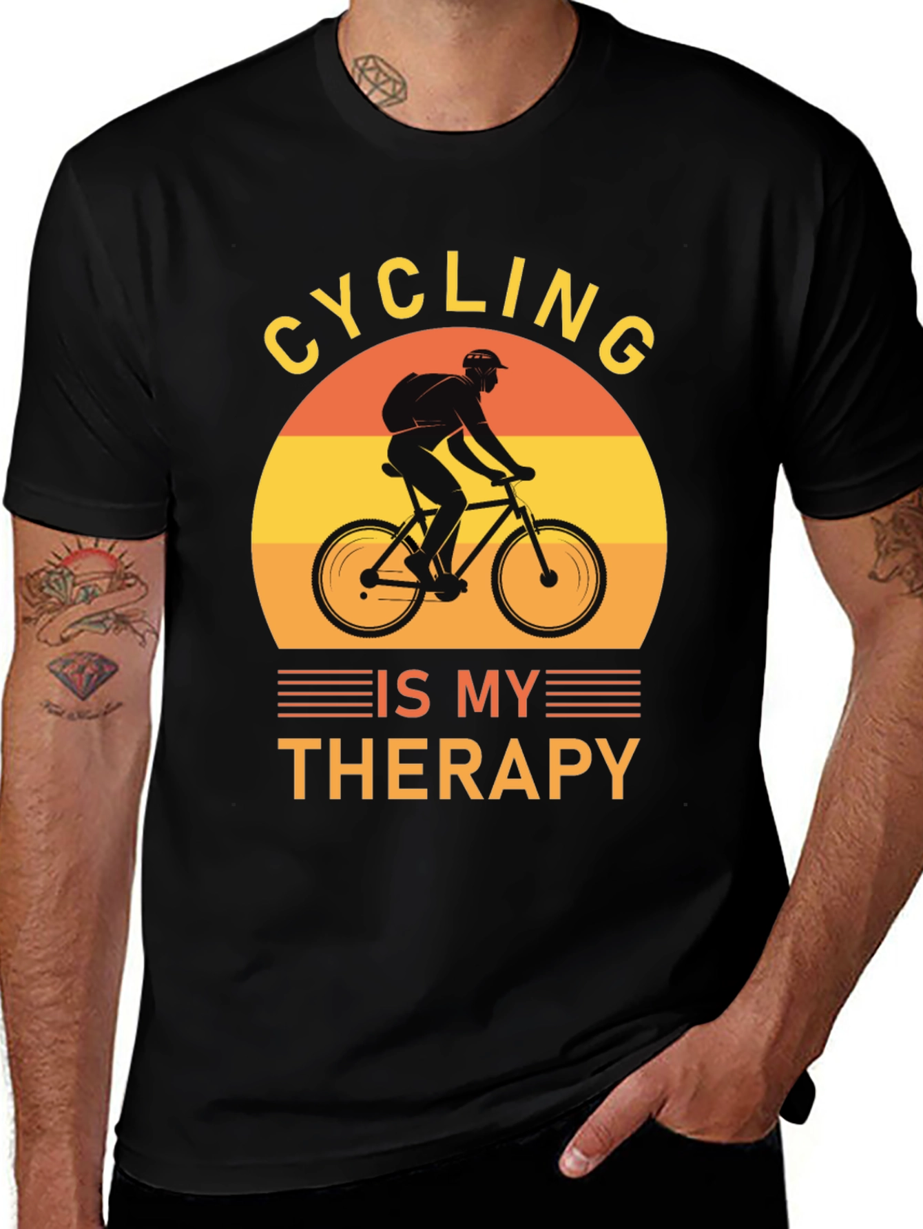 Cycling Is My Therapy T-Shirt - Black Graphic Tee