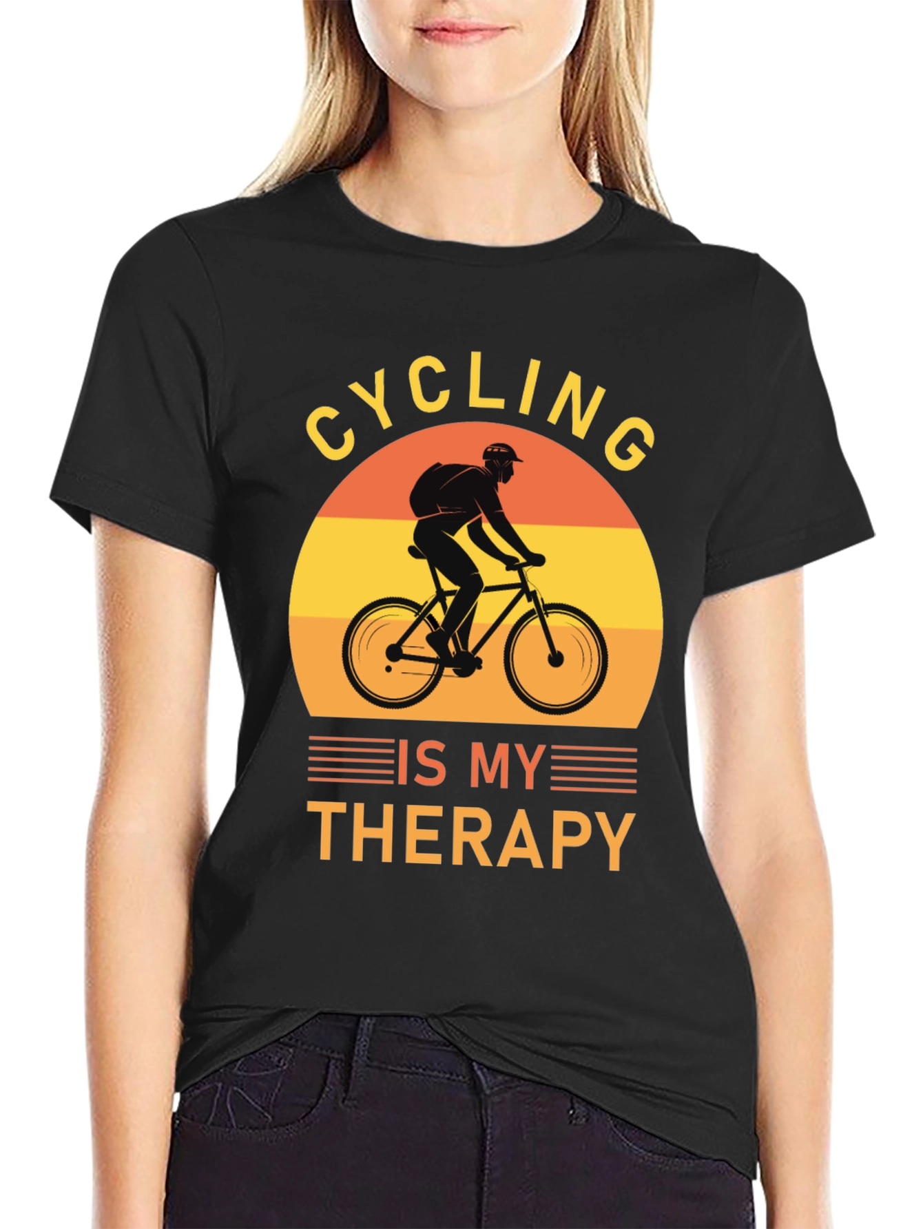 Cycling Is My Therapy T-Shirt - Black Graphic Tee