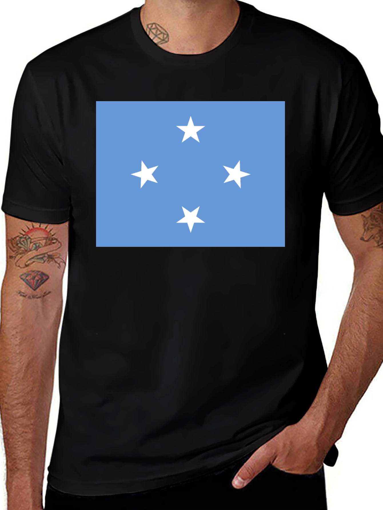 Micronesia Flag Graphic Tee - Black