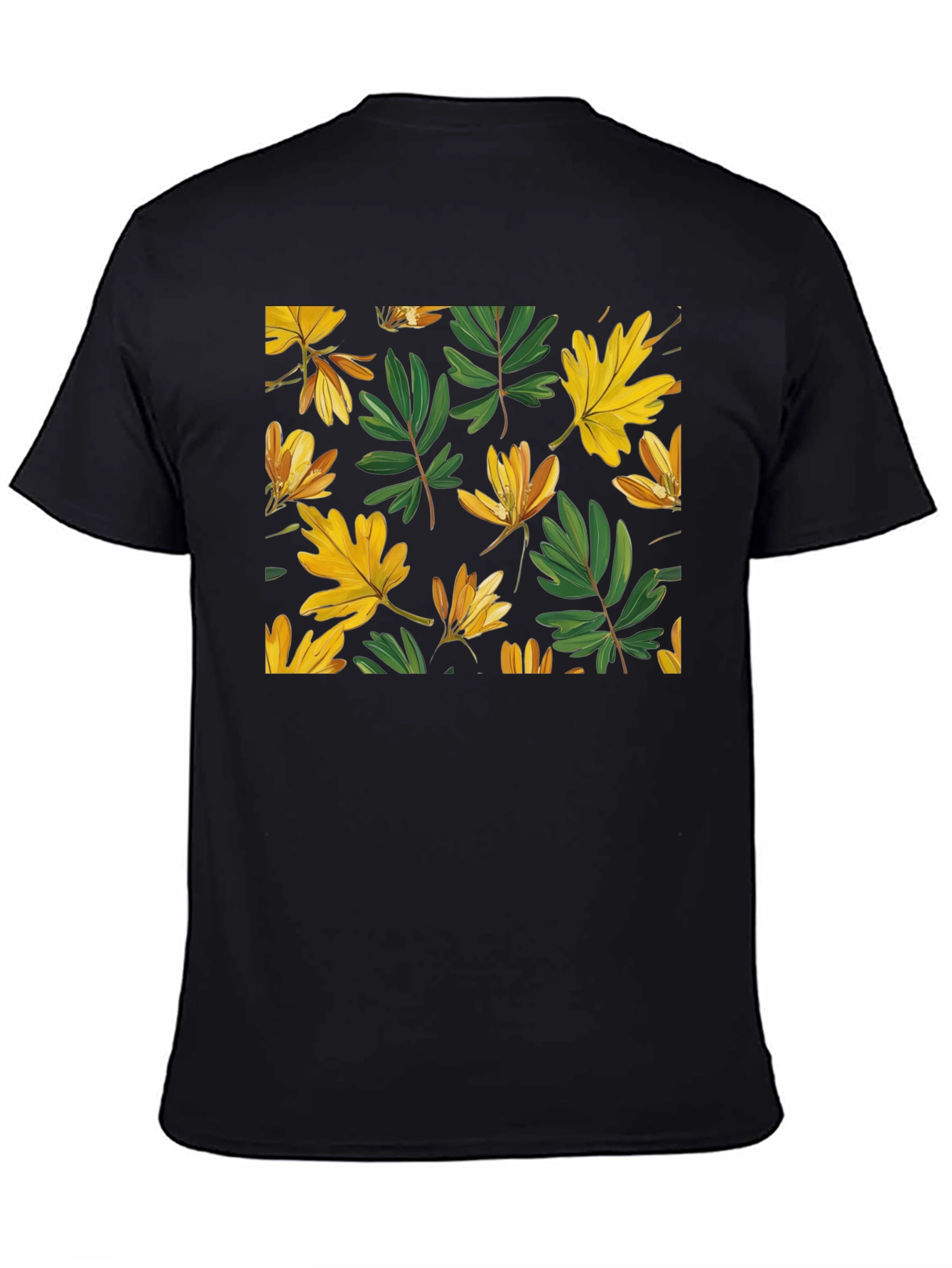 Leaf Pattern Black T-Shirt