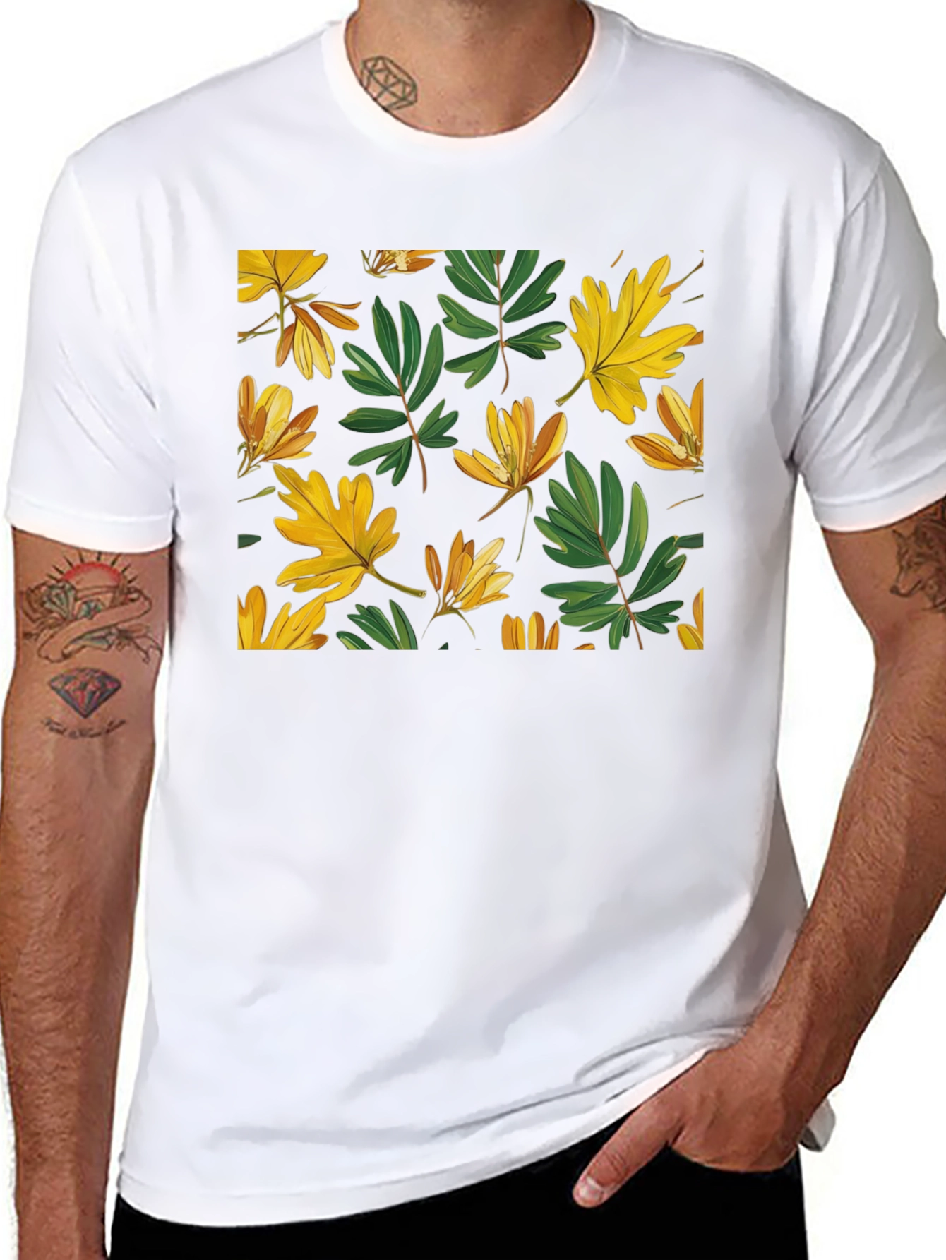 Leaf Pattern Black T-Shirt
