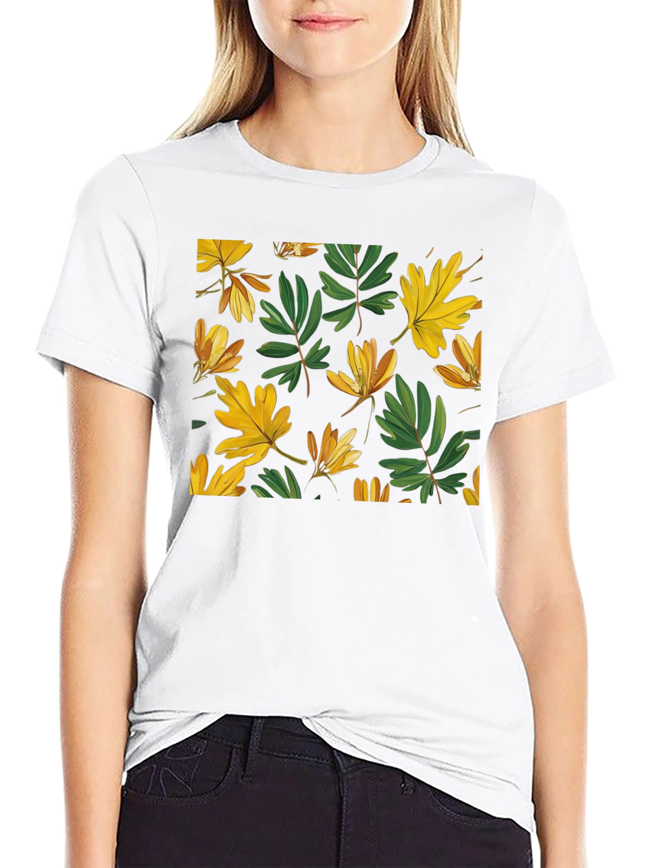 Leaf Pattern Black T-Shirt