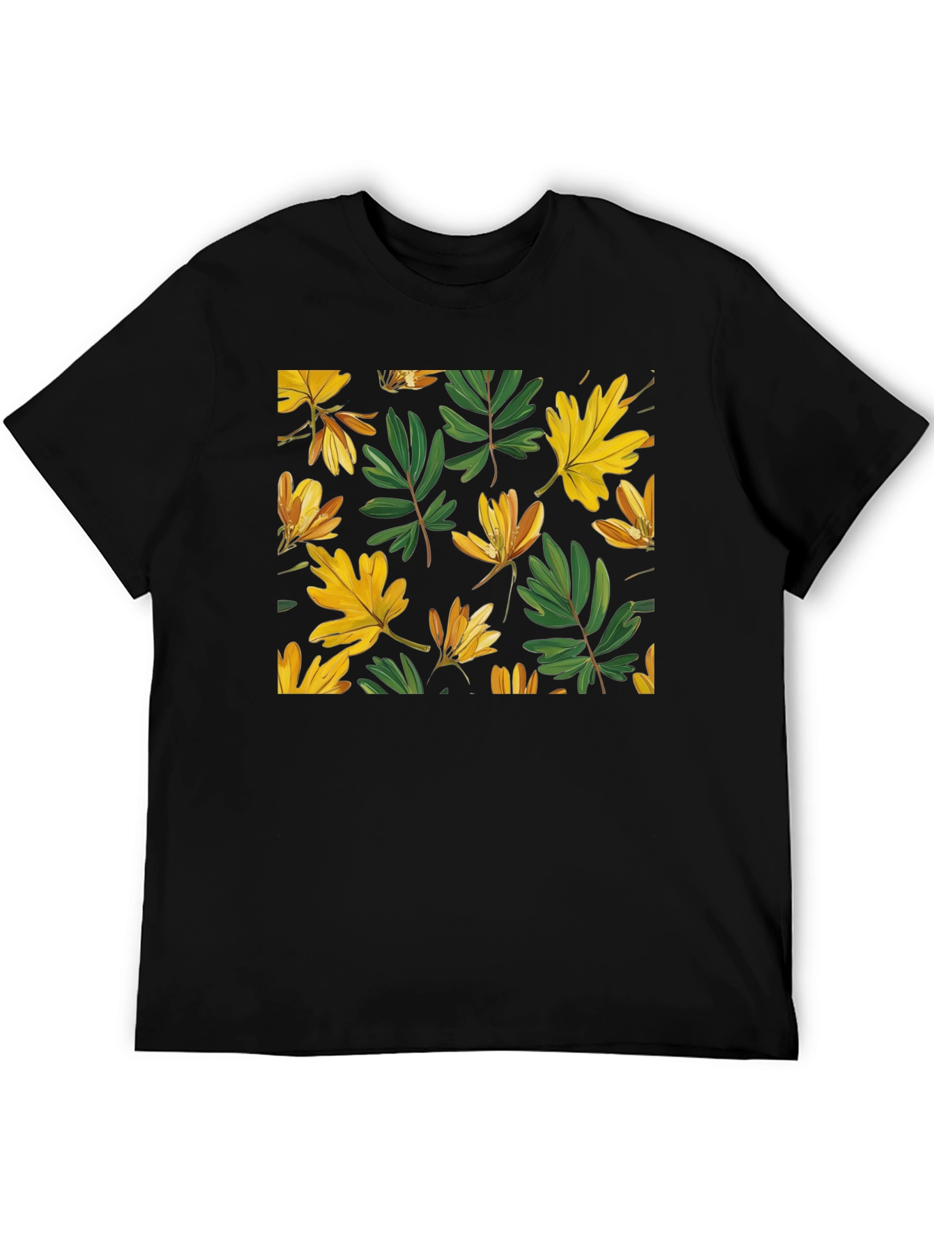 Leaf Pattern Black T-Shirt