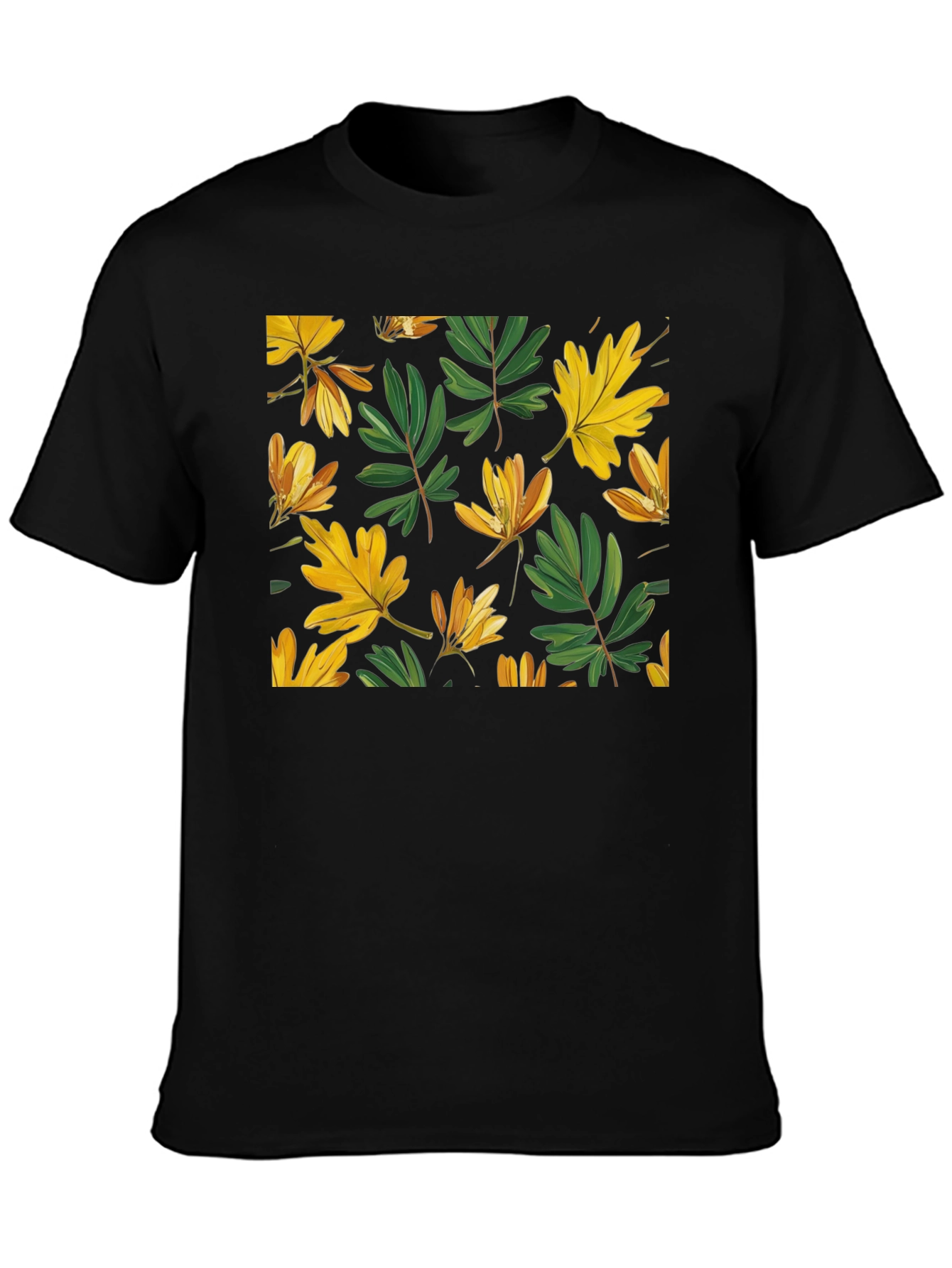 Leaf Pattern Black T-Shirt