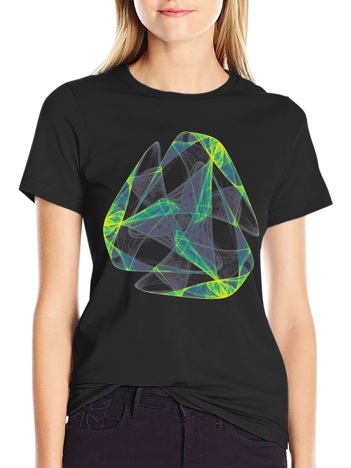 Abstract Geometric Graphic Print Black T-Shirt