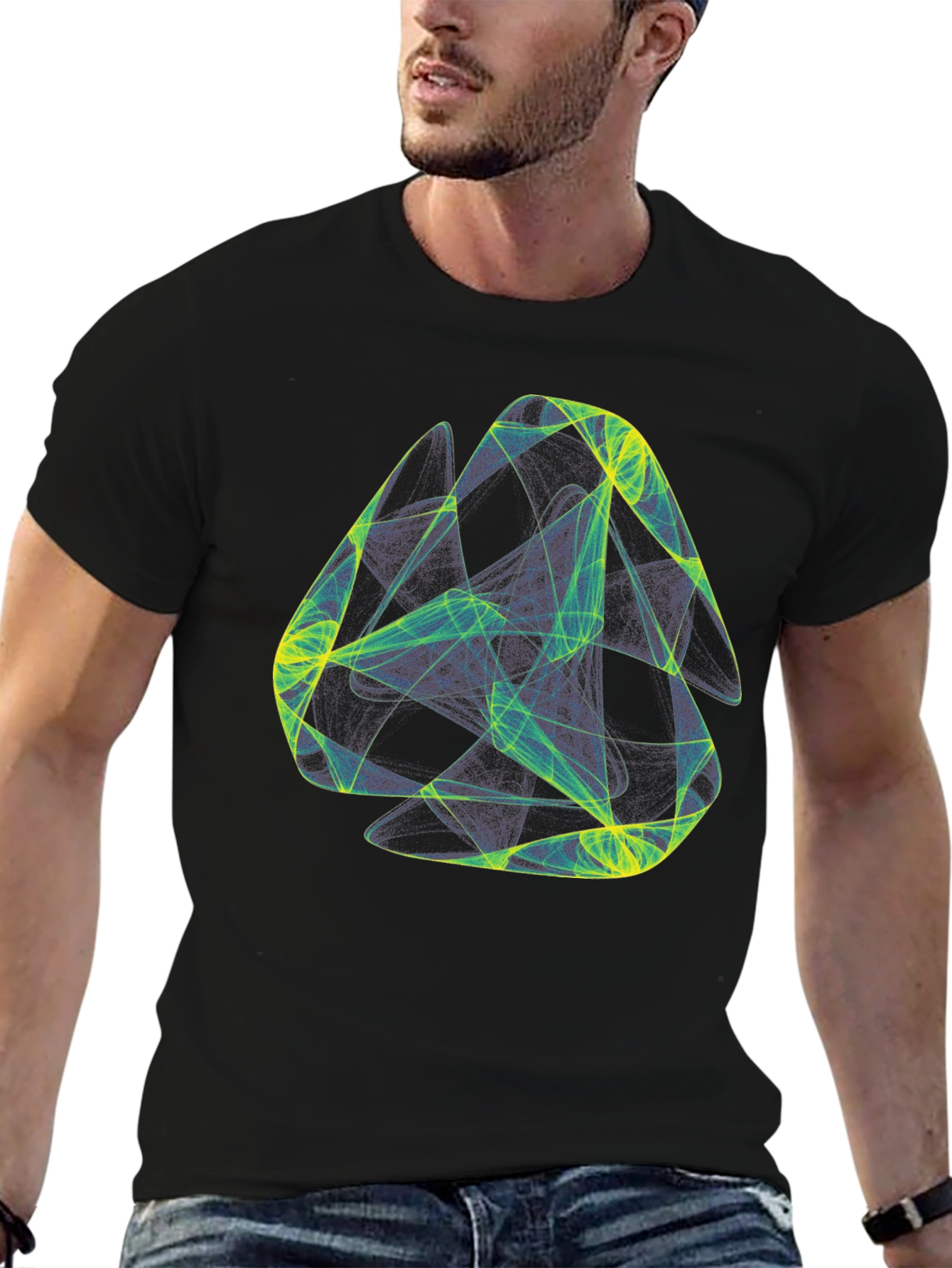 Abstract Geometric Graphic Print Black T-Shirt
