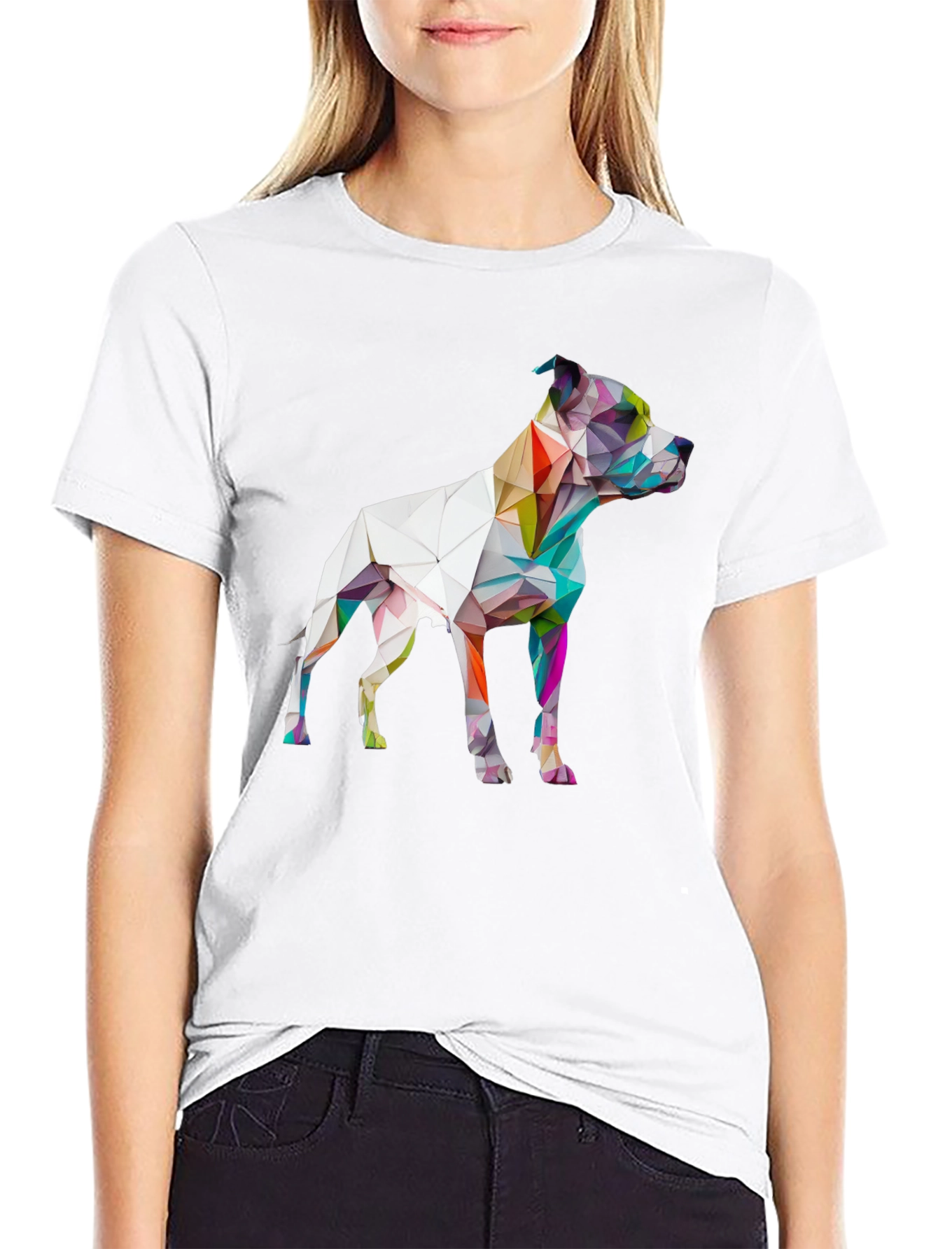 Geometric Dog Graphic Print Black T-Shirt