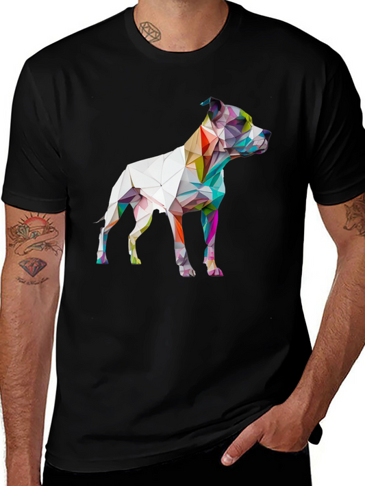 Geometric Dog Graphic Print Black T-Shirt