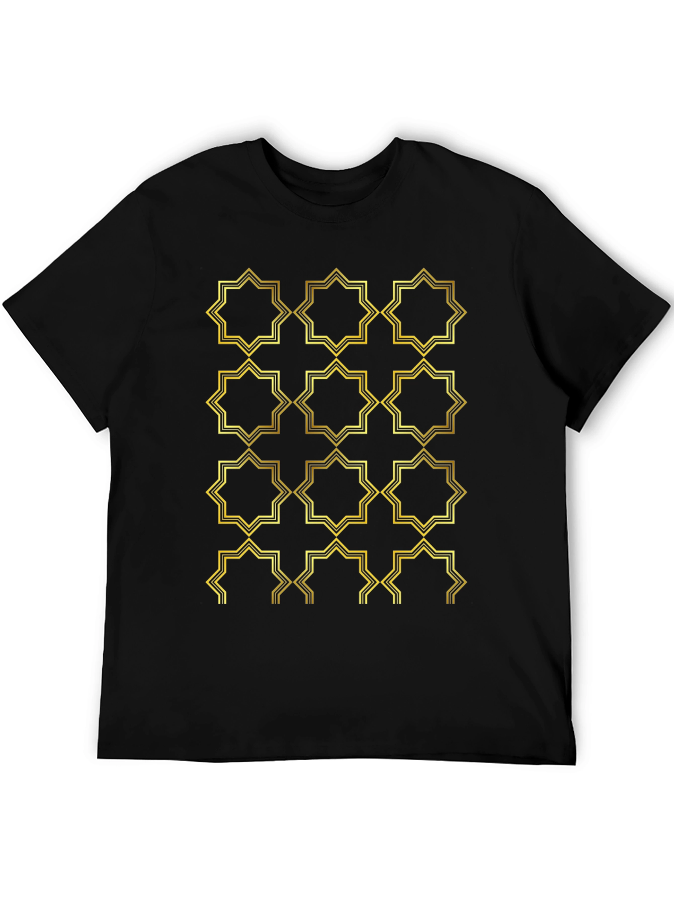 Geometric Gold Pattern Black T-Shirt