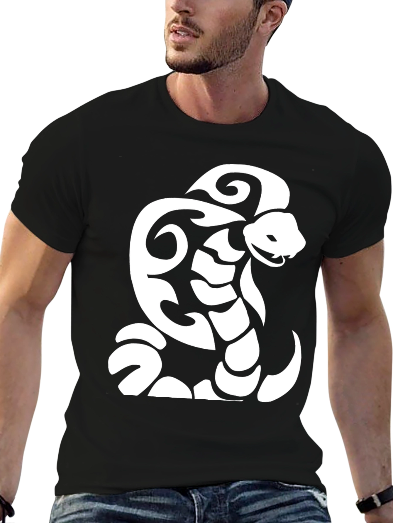 Black T-Shirt with Tribal Snake Design