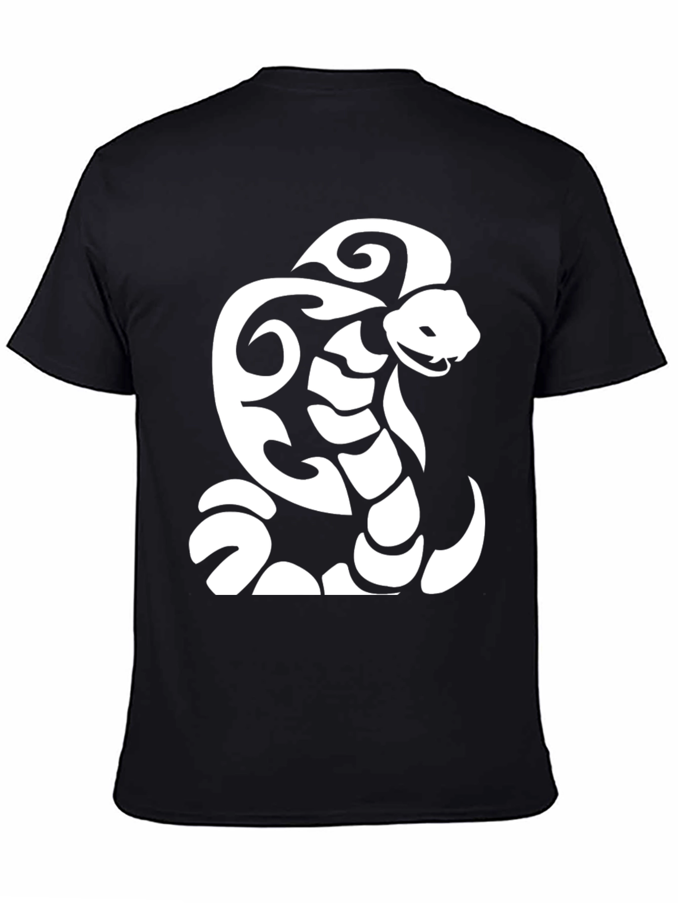 Black T-Shirt with Tribal Snake Design
