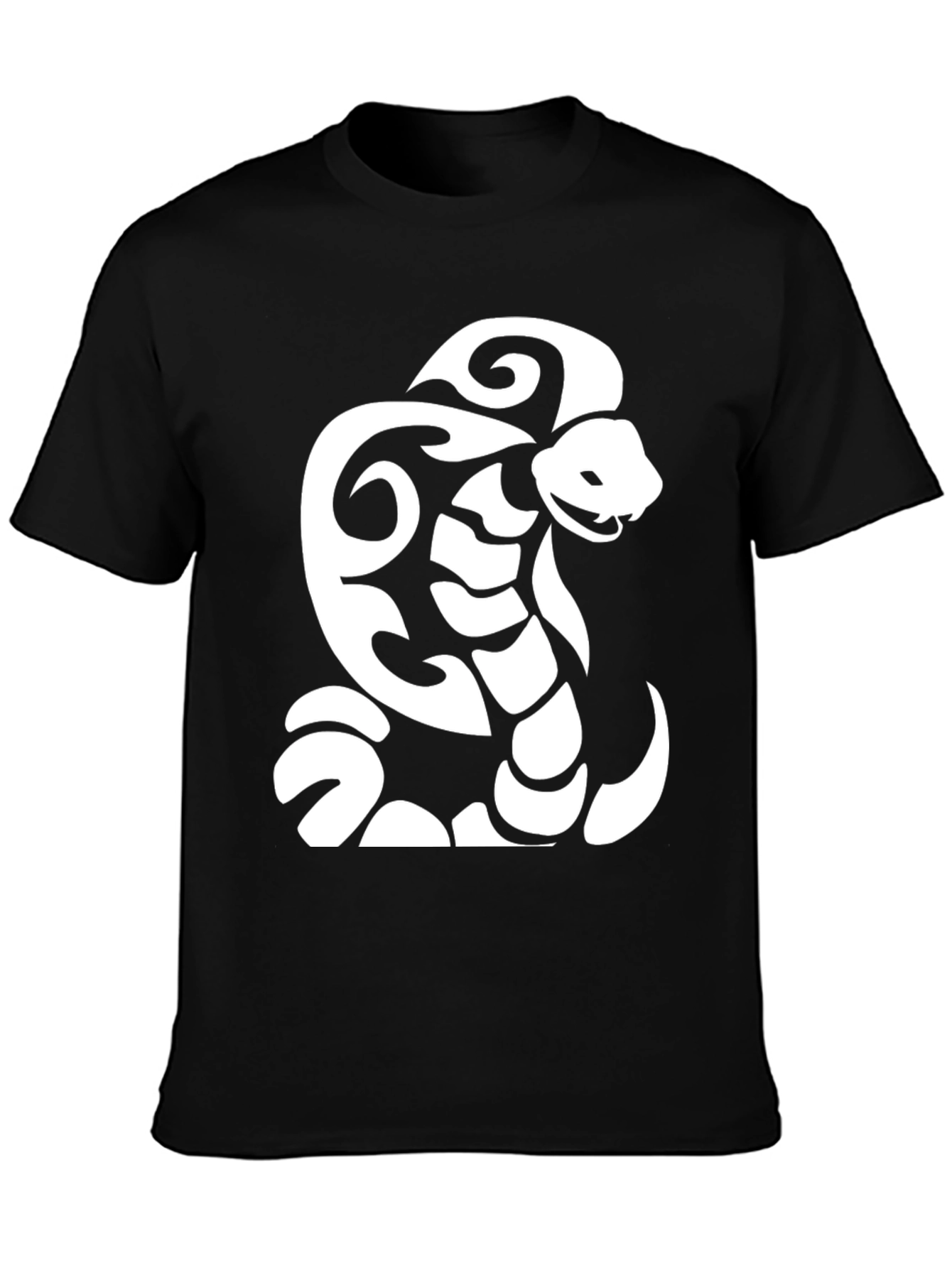 Black T-Shirt with Tribal Snake Design