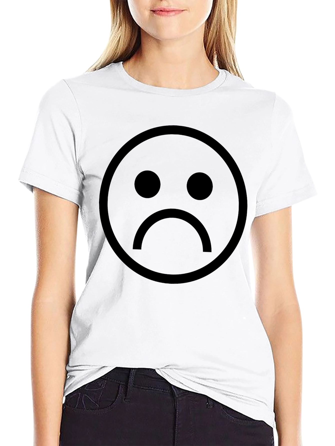 Sad Face Graphic Black T-Shirt - Unisex Casual Wear
