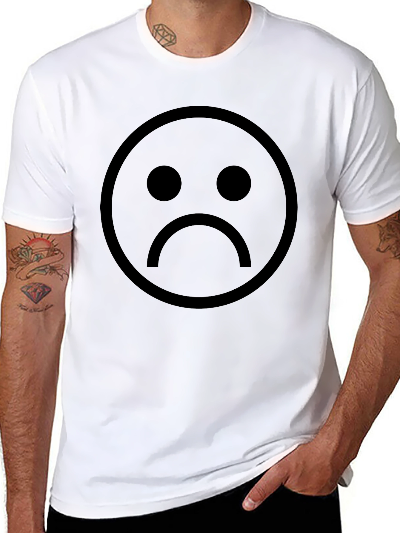 Sad Face Graphic Black T-Shirt - Unisex Casual Wear