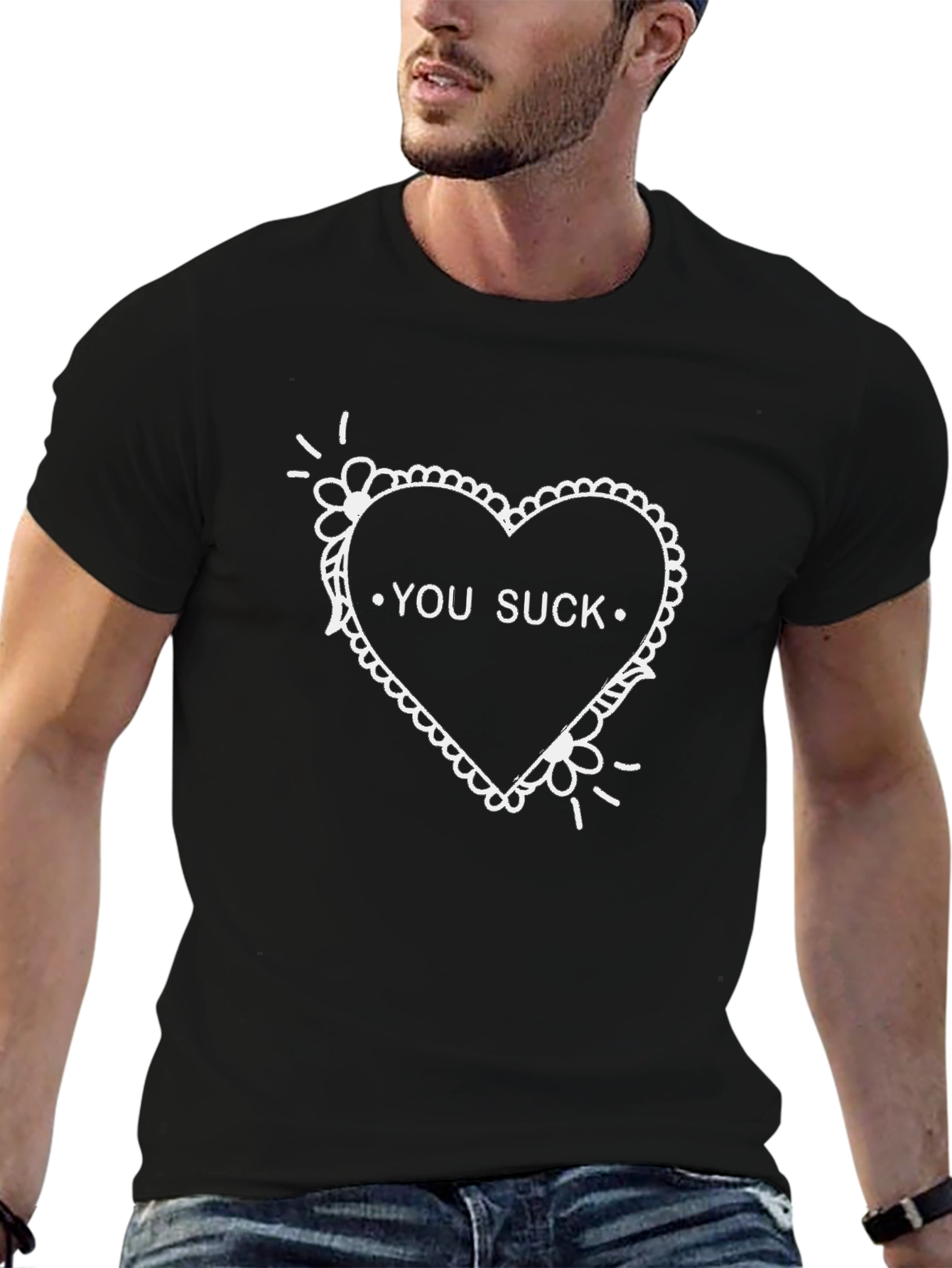 You Suck Heart Graphic Tee - Black Casual T-Shirt