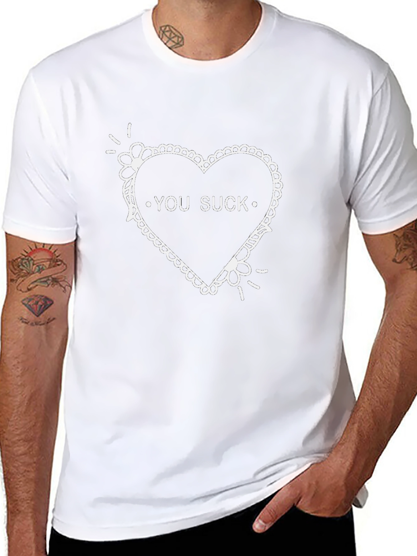 You Suck Heart Graphic Tee - Black Casual T-Shirt