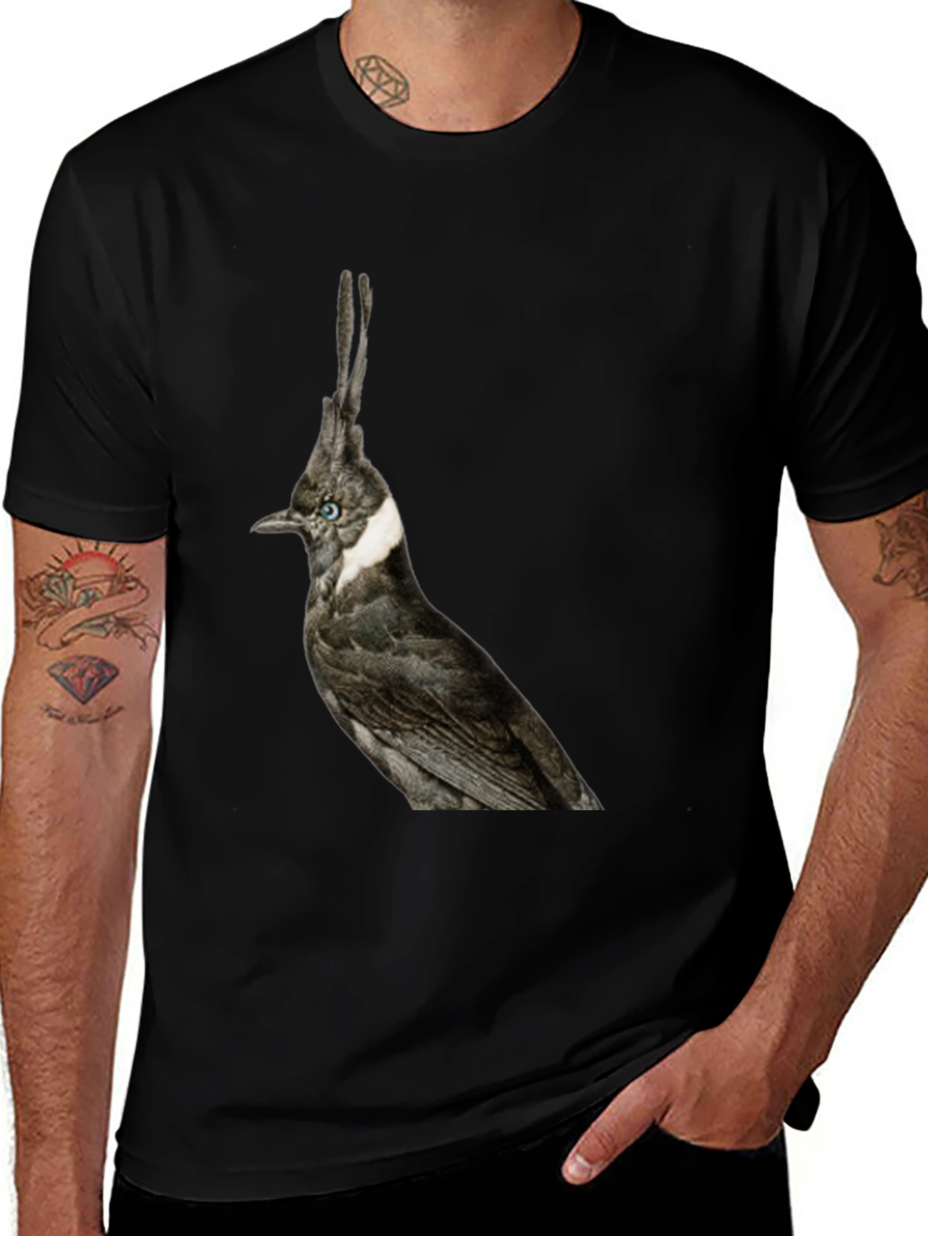Crested Bird Graphic T-Shirt - Unique Style