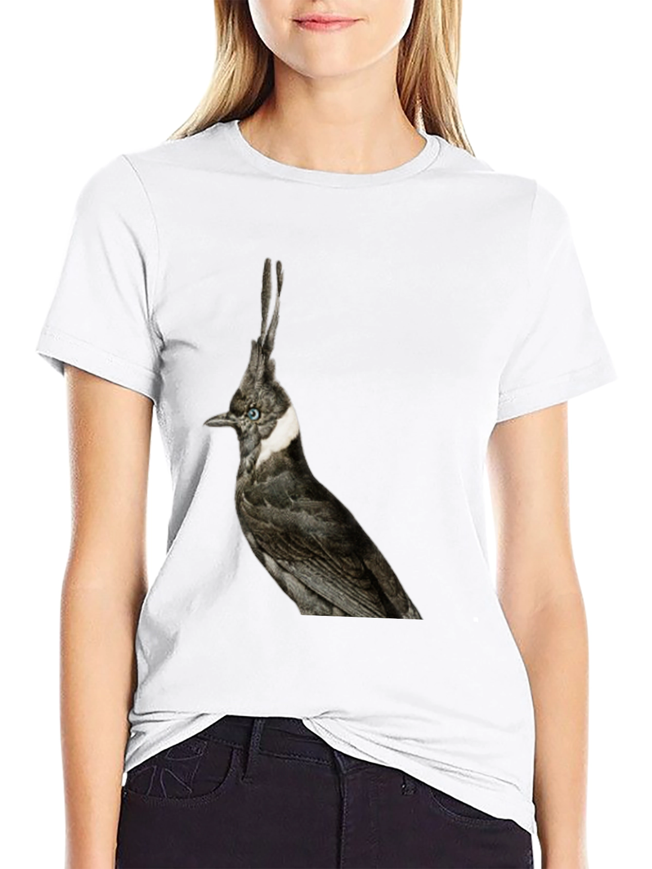 Crested Bird Graphic T-Shirt - Unique Style