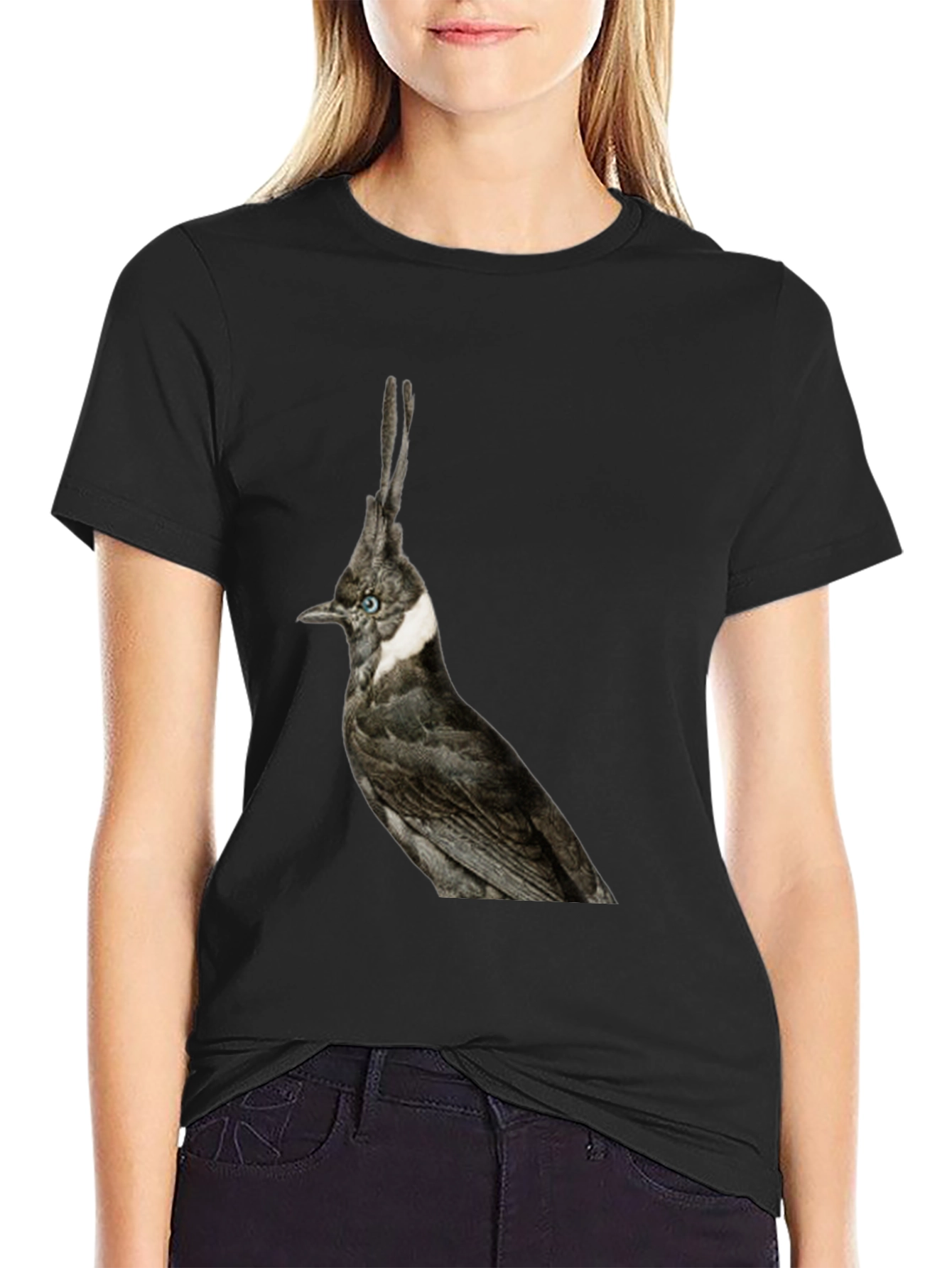 Crested Bird Graphic T-Shirt - Unique Style
