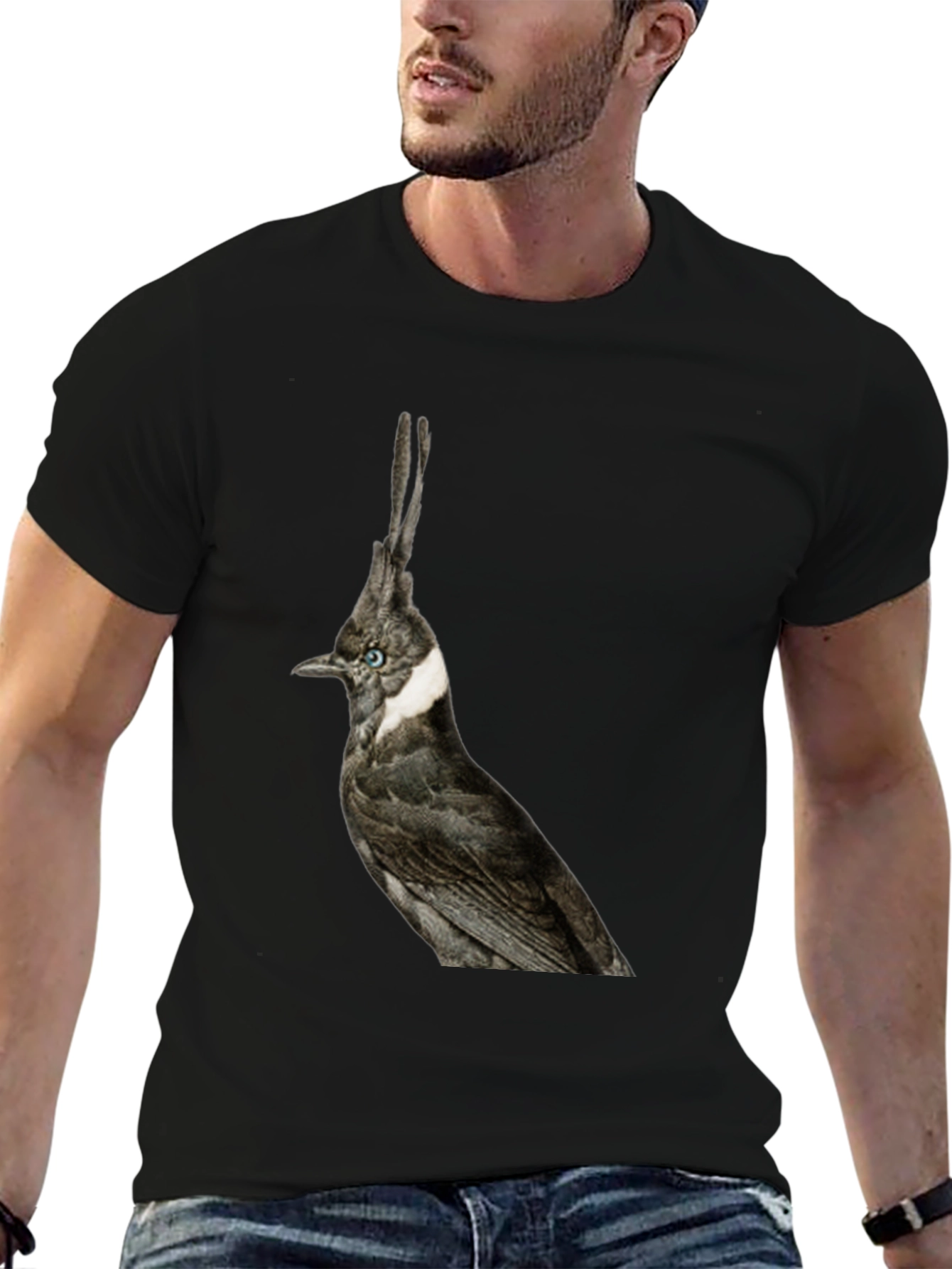 Crested Bird Graphic T-Shirt - Unique Style
