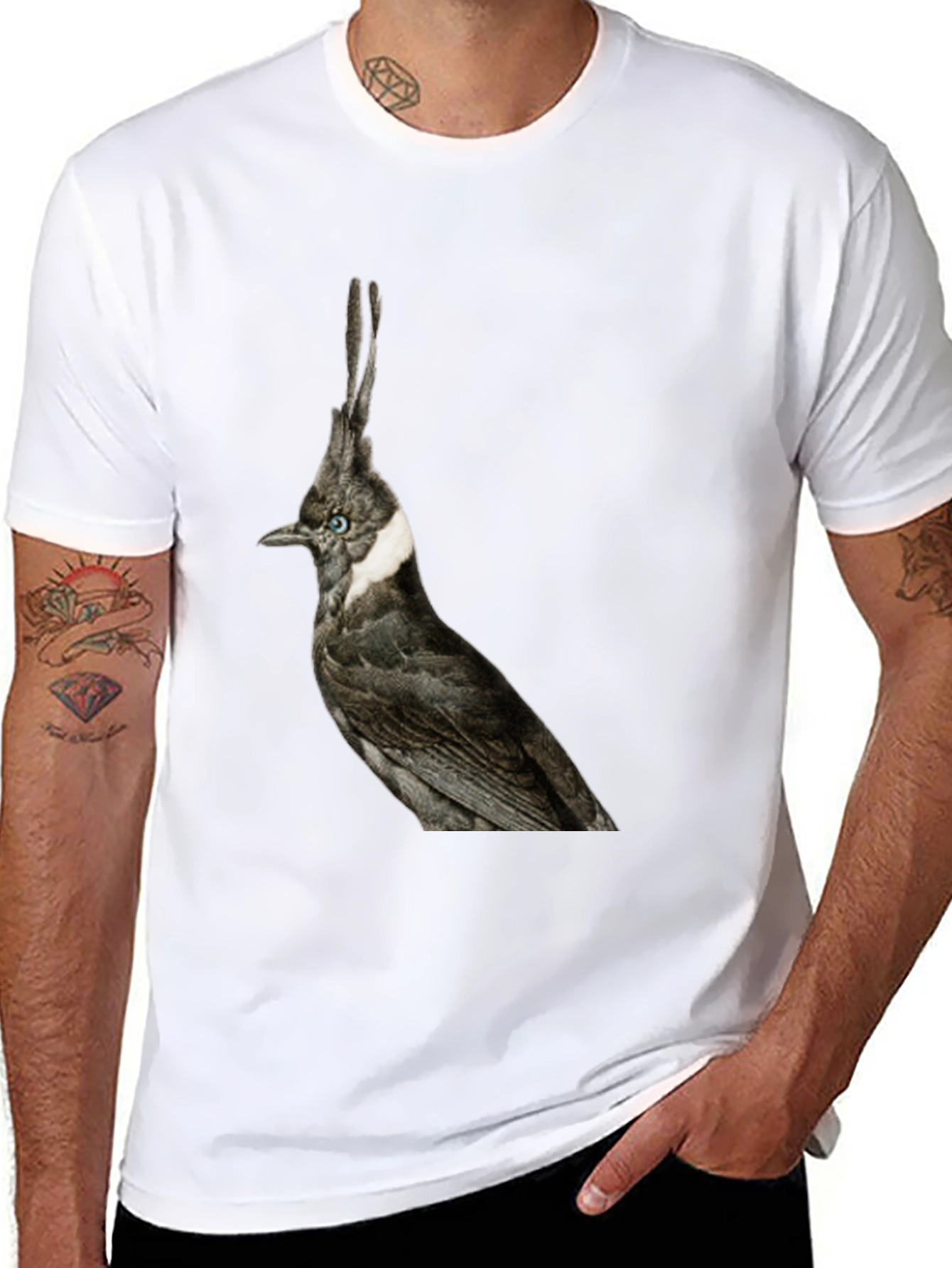 Crested Bird Graphic T-Shirt - Unique Style