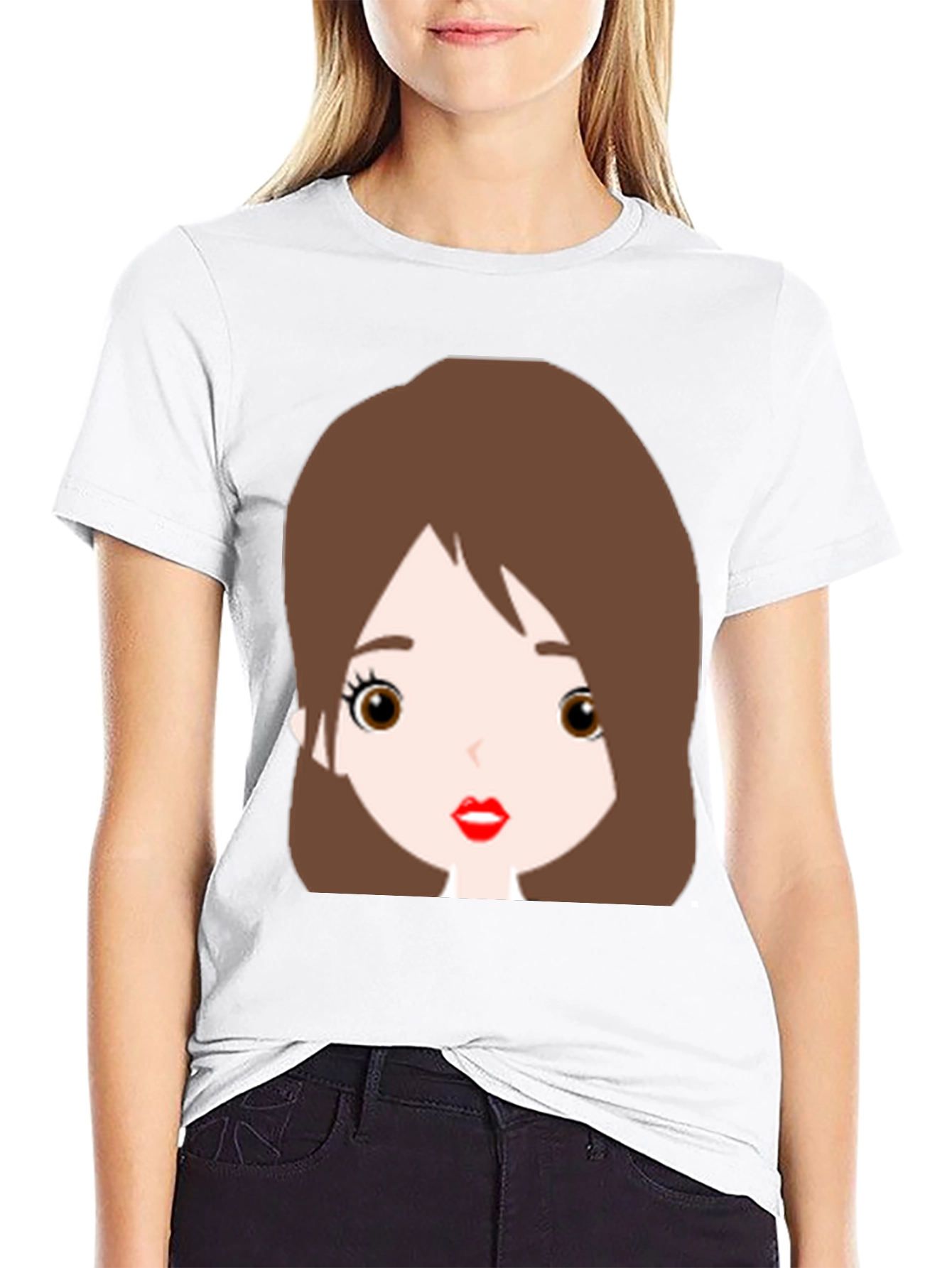 Cute Cartoon Girl Graphic Black T-Shirt