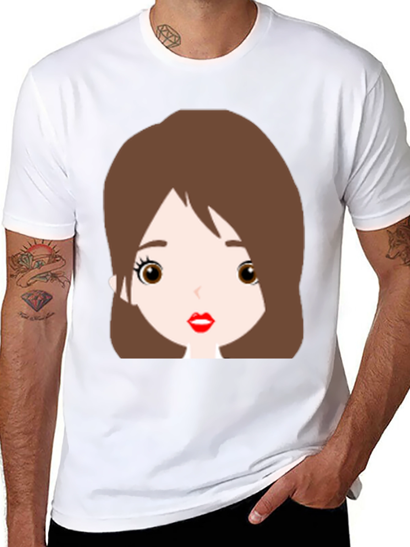 Cute Cartoon Girl Graphic Black T-Shirt