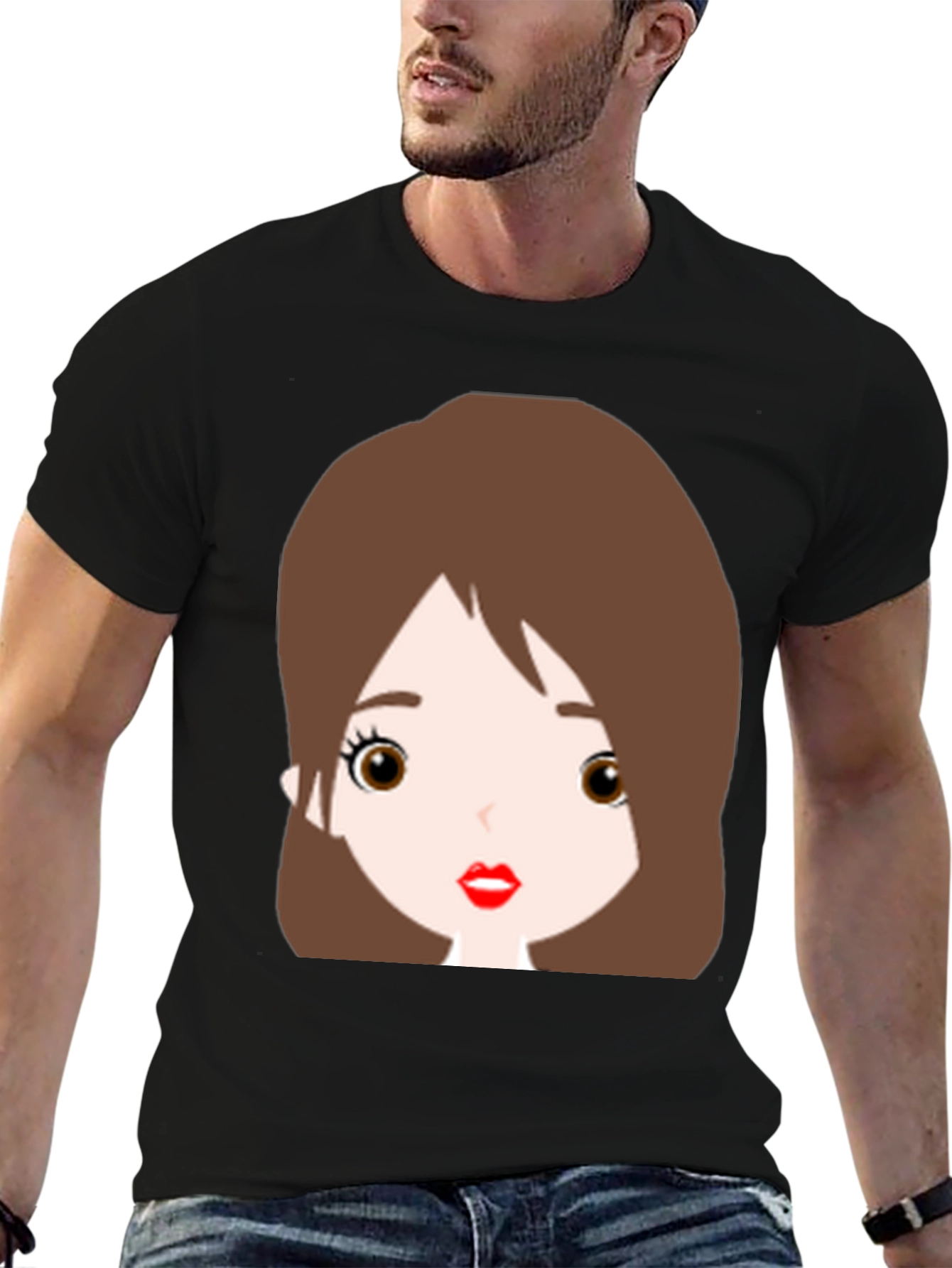 Cute Cartoon Girl Graphic Black T-Shirt