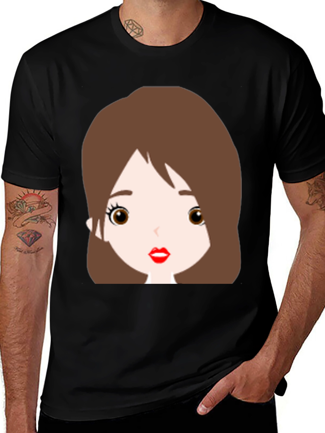 Cute Cartoon Girl Graphic Black T-Shirt