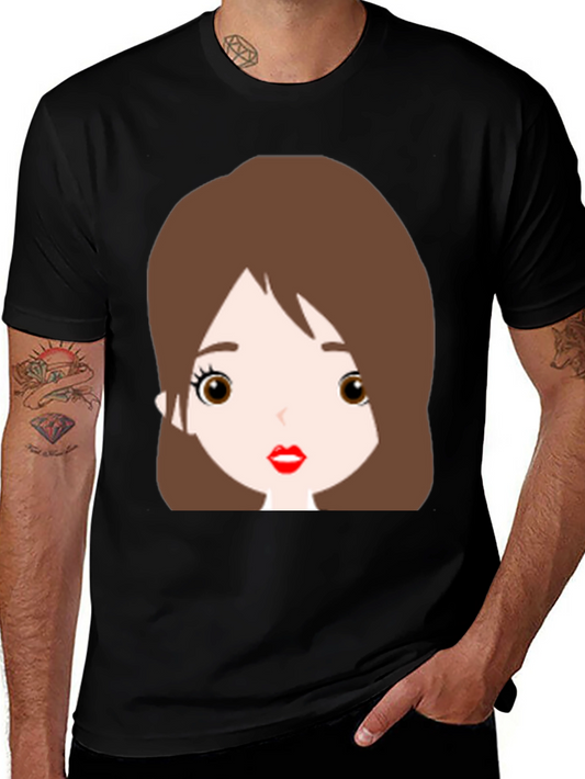 Cute Cartoon Girl Graphic Black T-Shirt