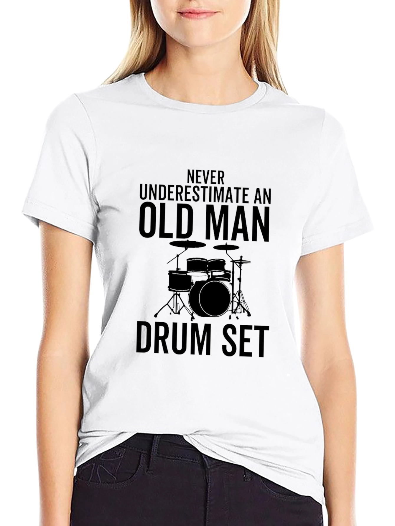 Old Man Drum Set Black T-Shirt