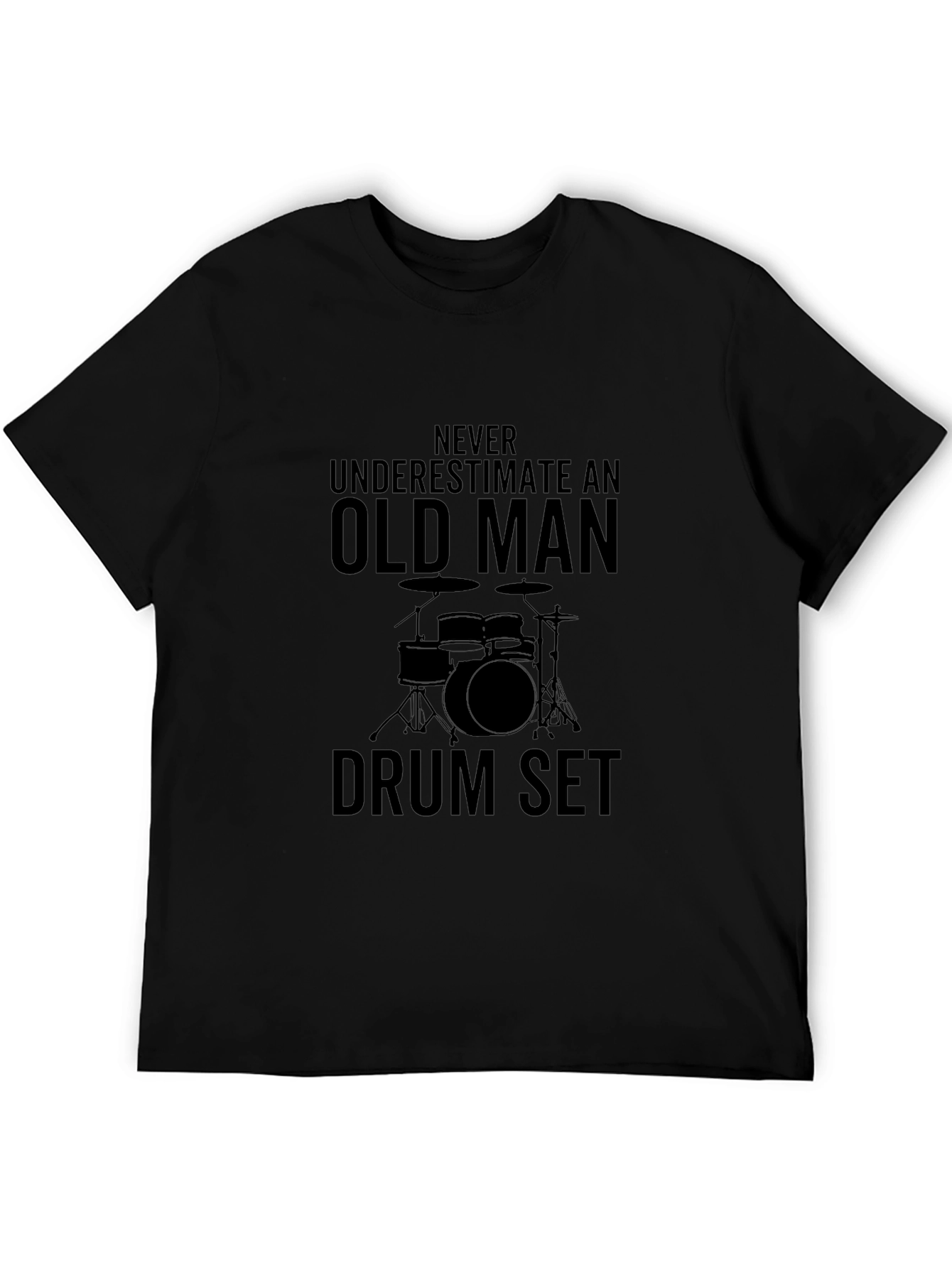 Old Man Drum Set Black T-Shirt