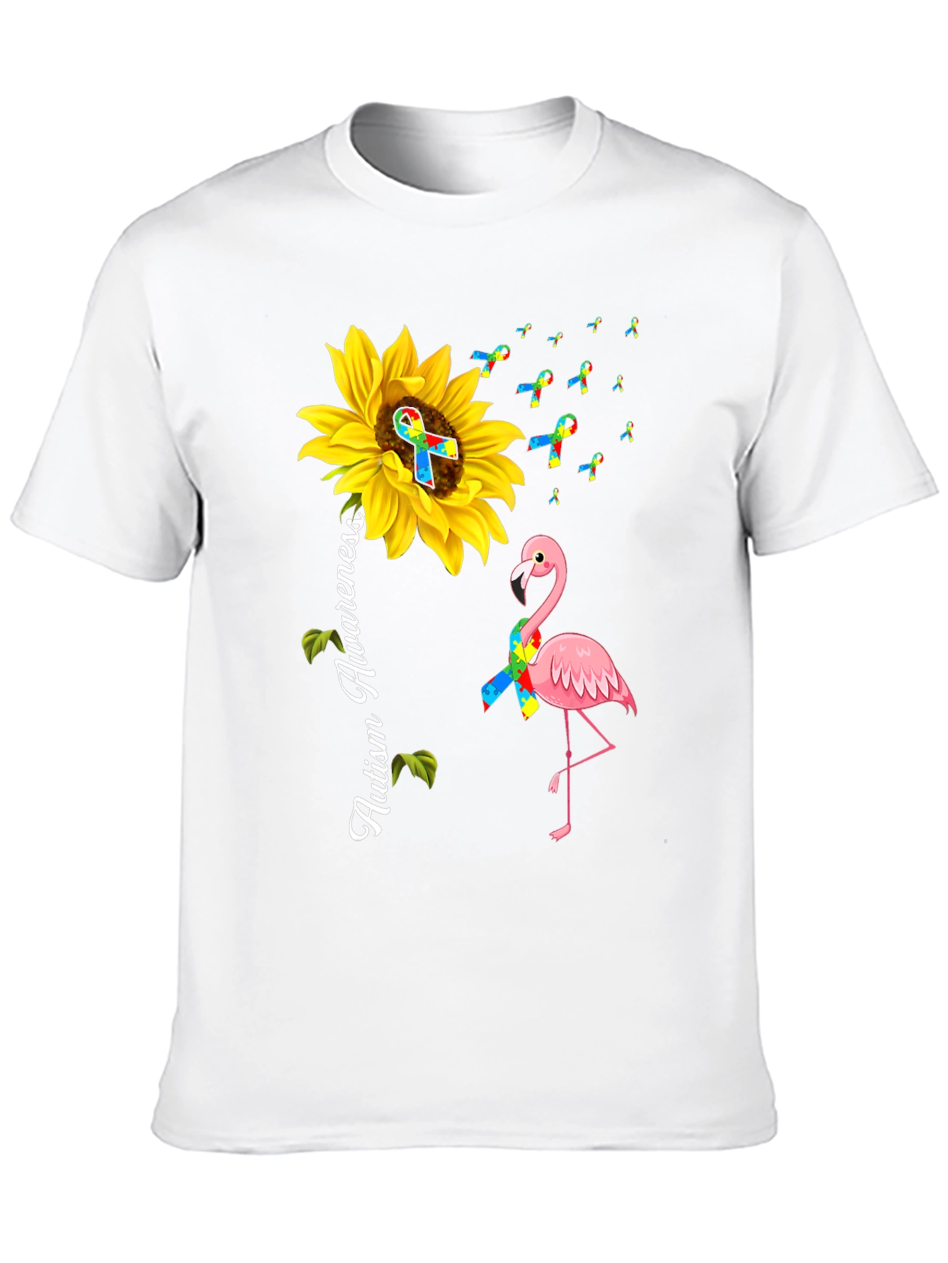 Autism Awareness Sunflower Flamingo T-Shirt