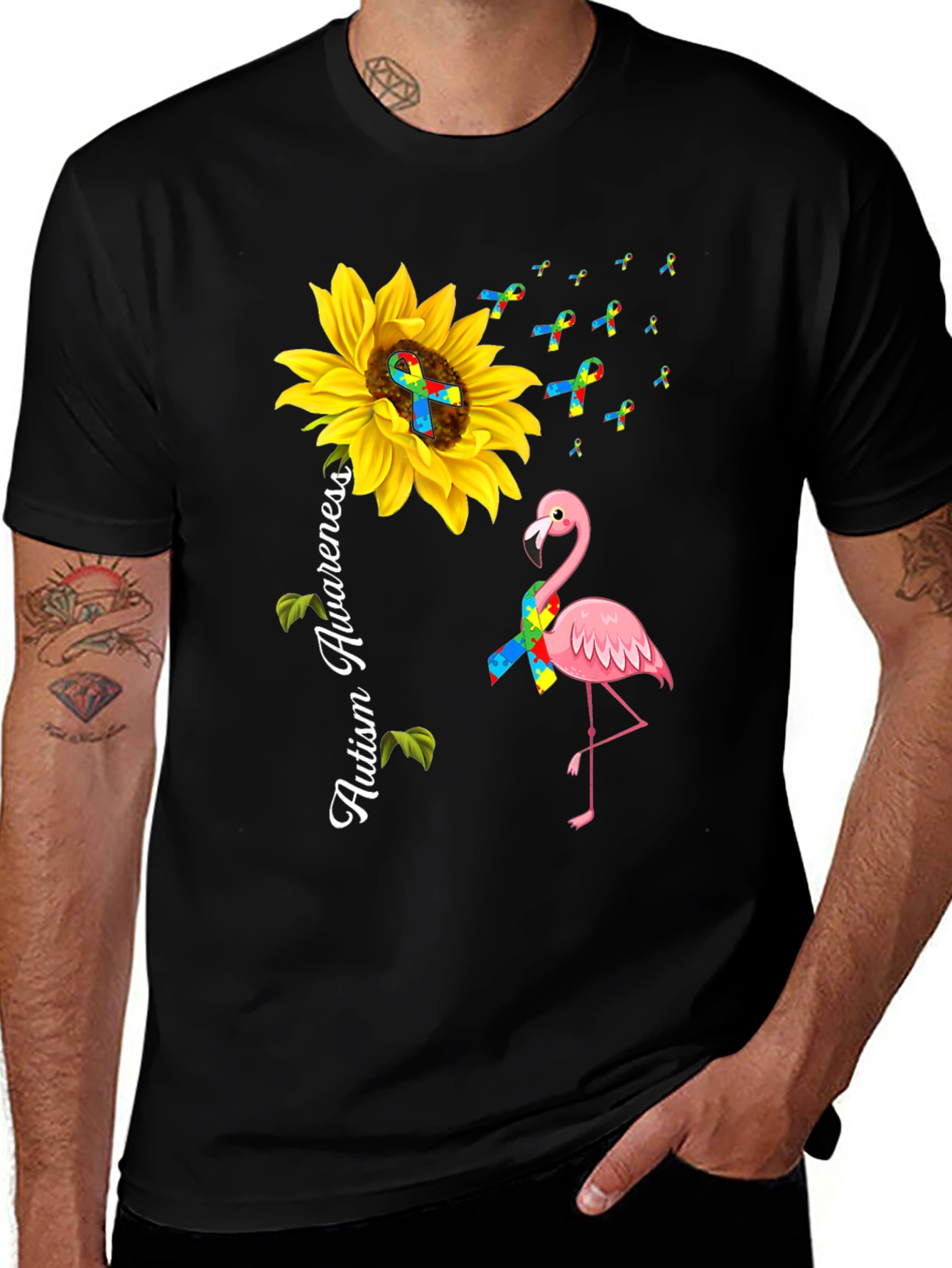 Autism Awareness Sunflower Flamingo T-Shirt