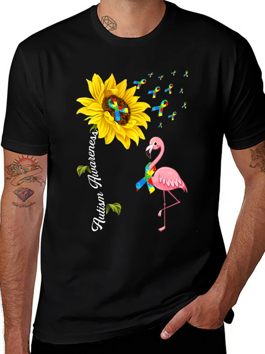Autism Awareness Sunflower Flamingo T-Shirt