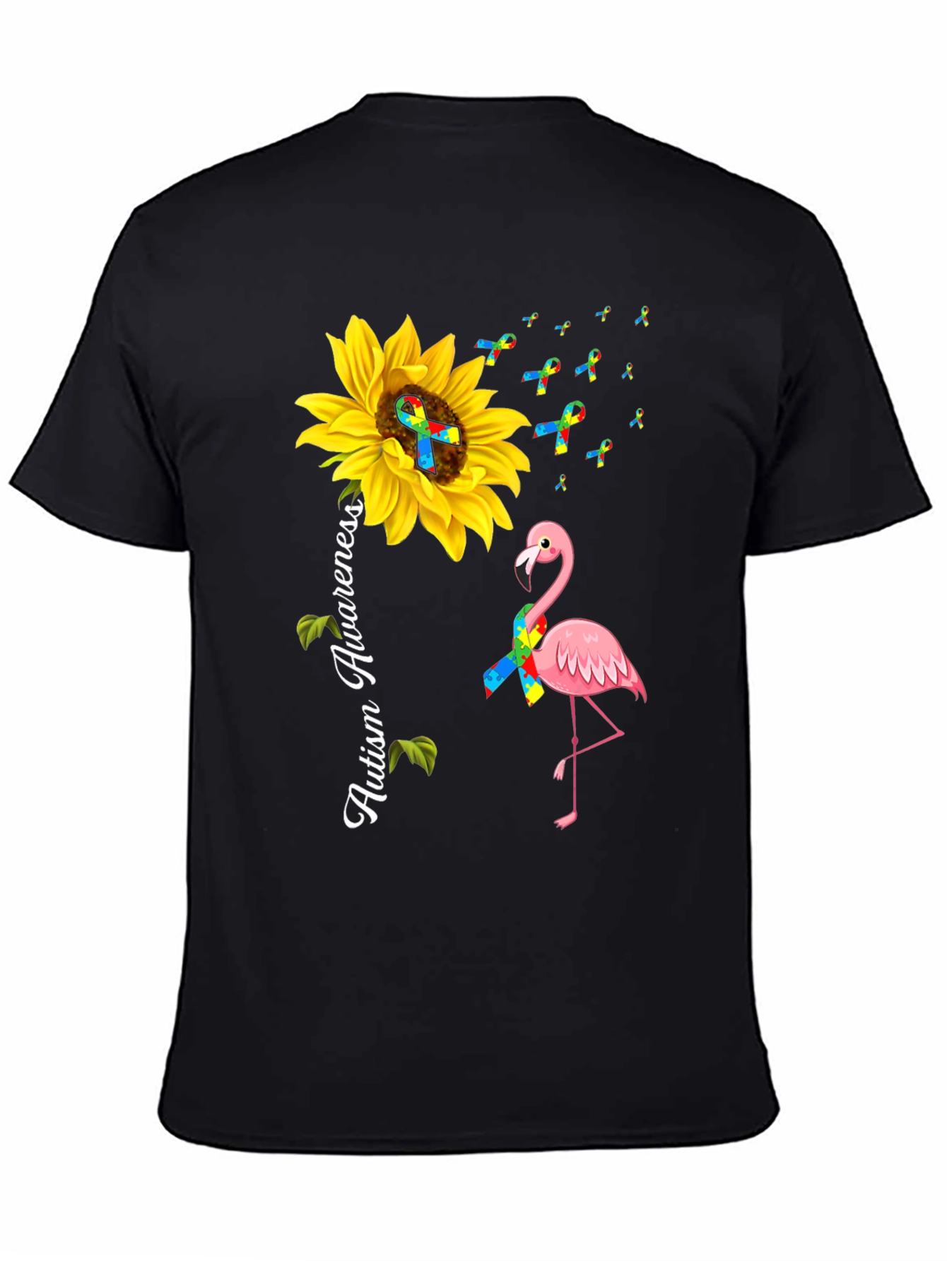 Autism Awareness Sunflower Flamingo T-Shirt